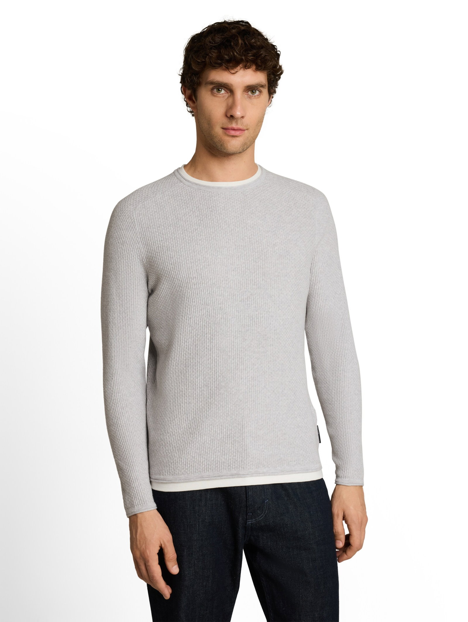 structured double layer knit, Light Stone Grey Melange #6