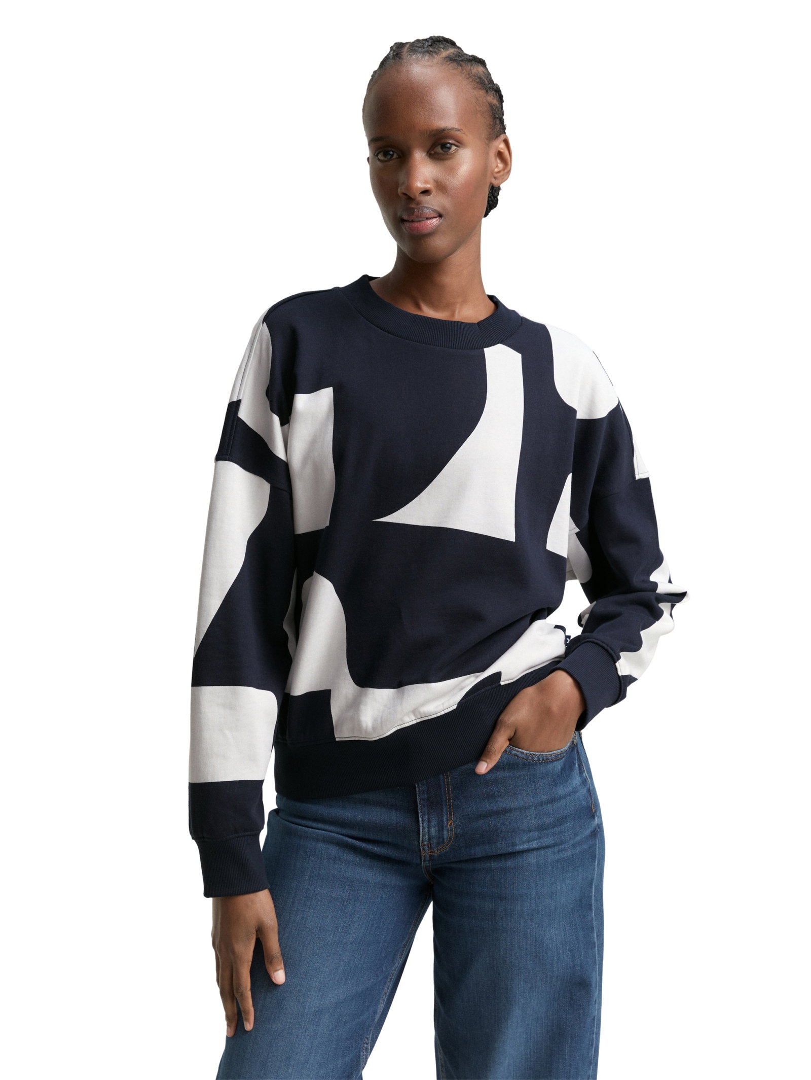 printed sweatshirt, navy white big scale print #6