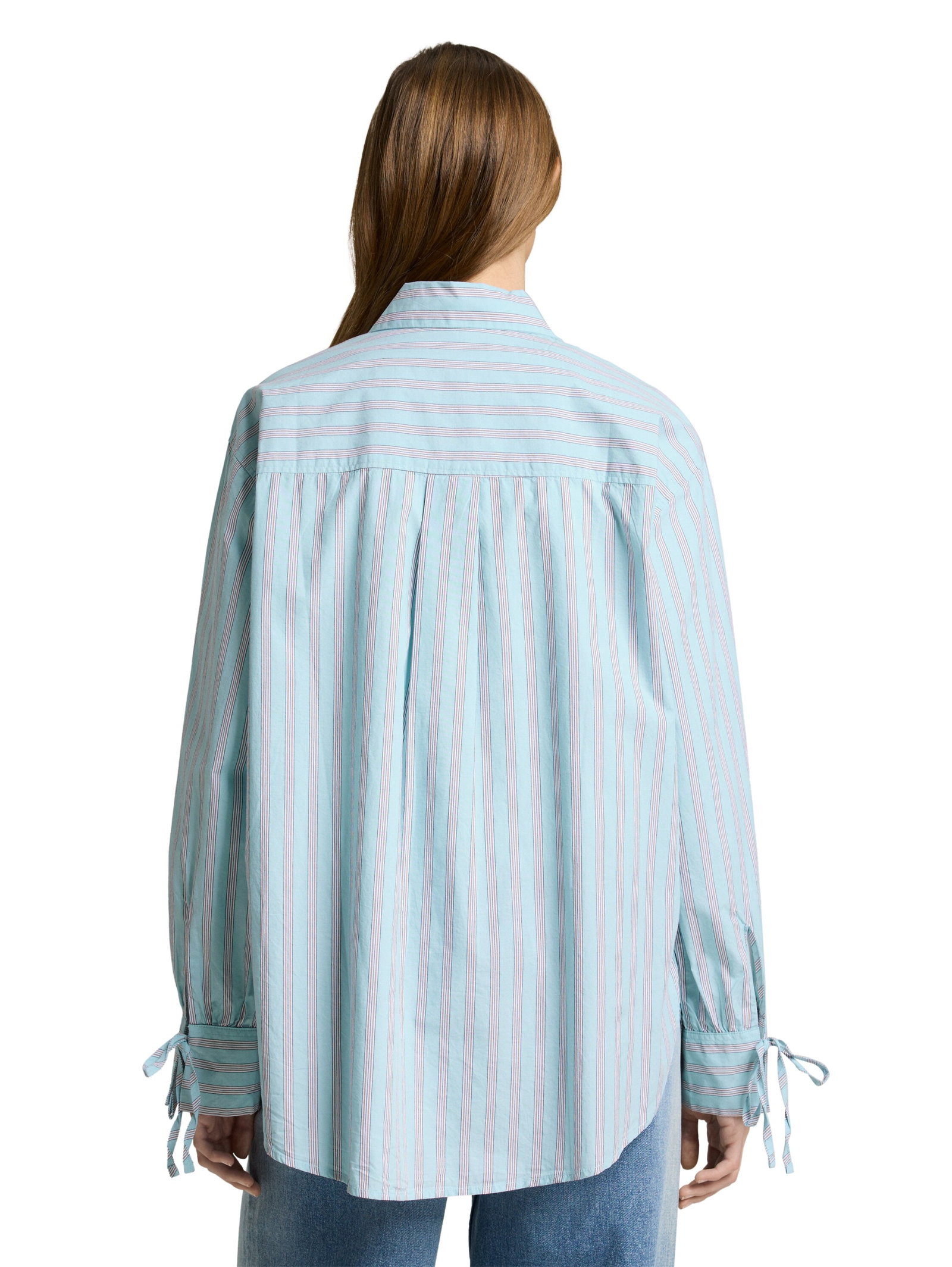long poplin shirt, blue white brown stripe #4
