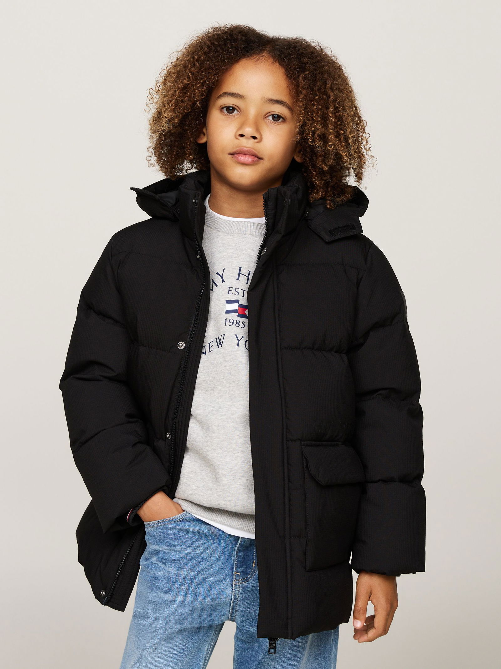 Black tommy puffer jacket online