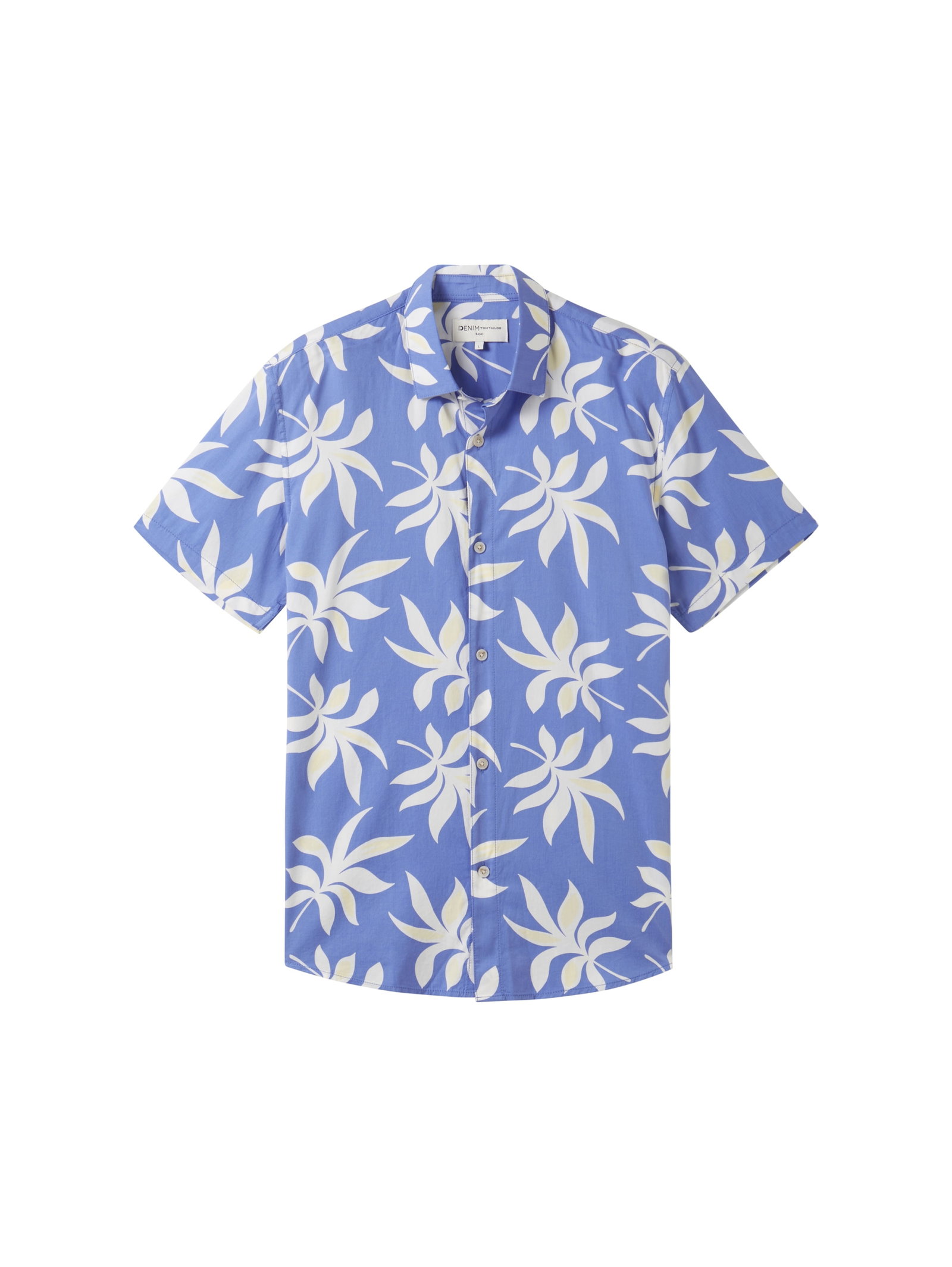 printed viscose cotton shirt, blue summer leaf print #1