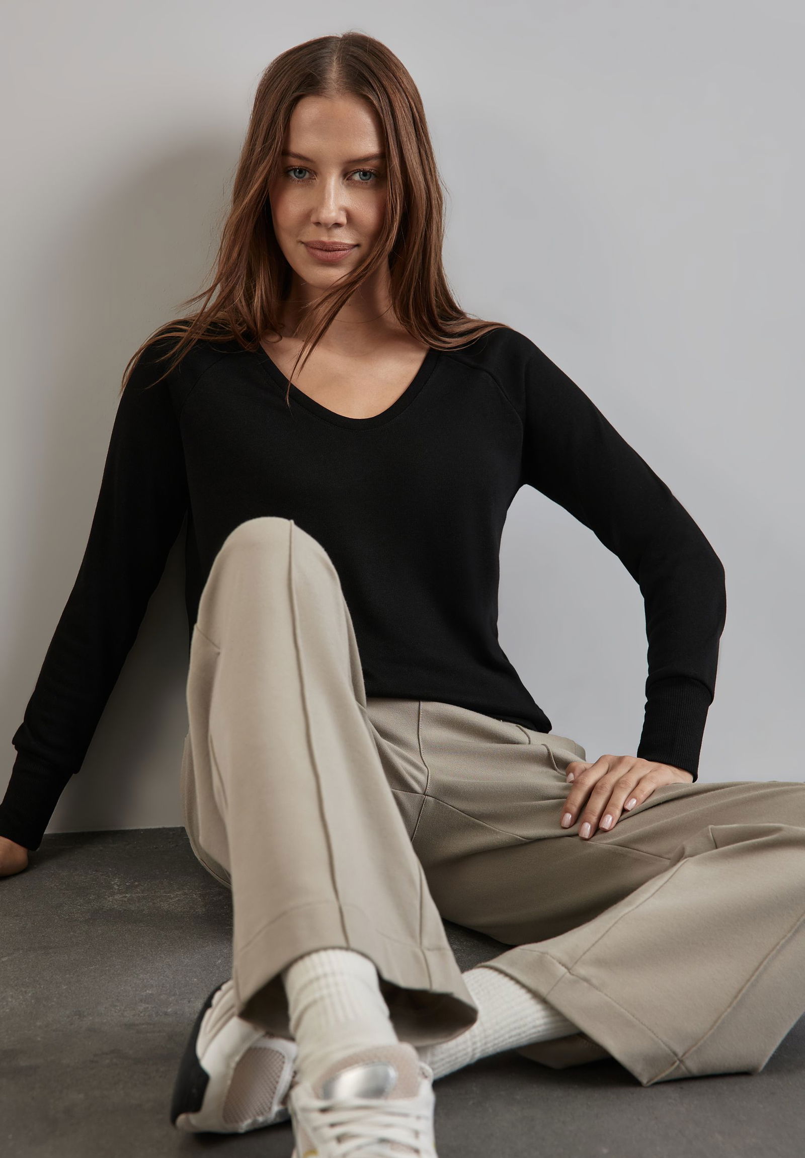 | knit look shirt w.rib cuffs, Black | 38 | black