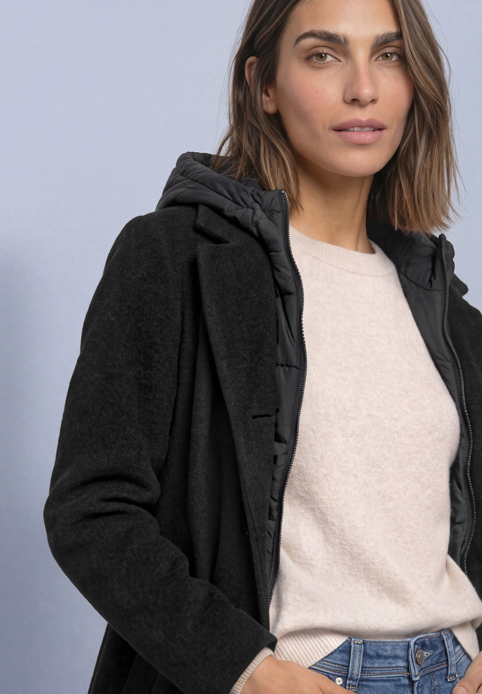 Revers Coat w. Hoody Insert, Black #6