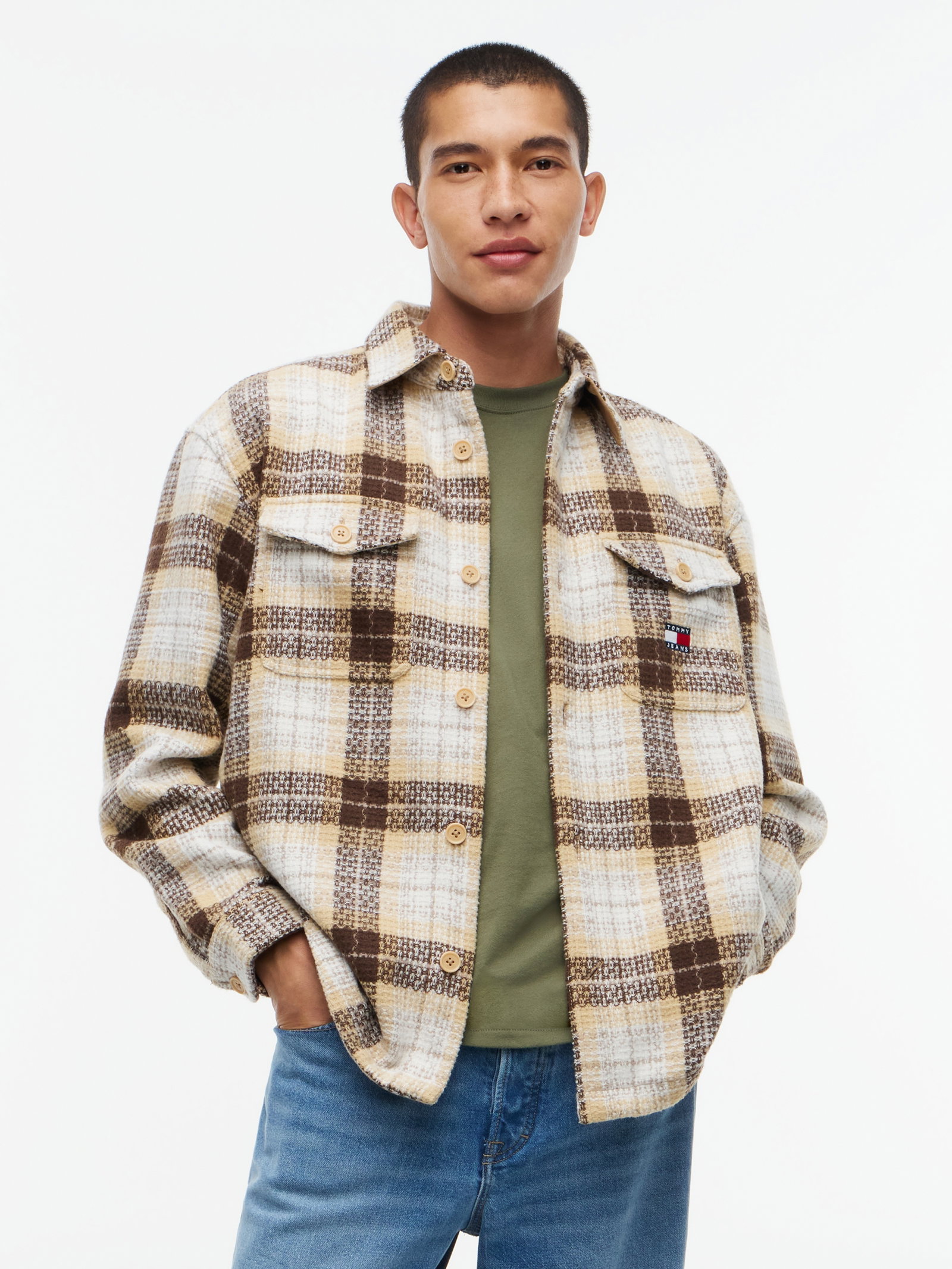 TJM CHECK OVERSHIRT EXT, BEIGE #2