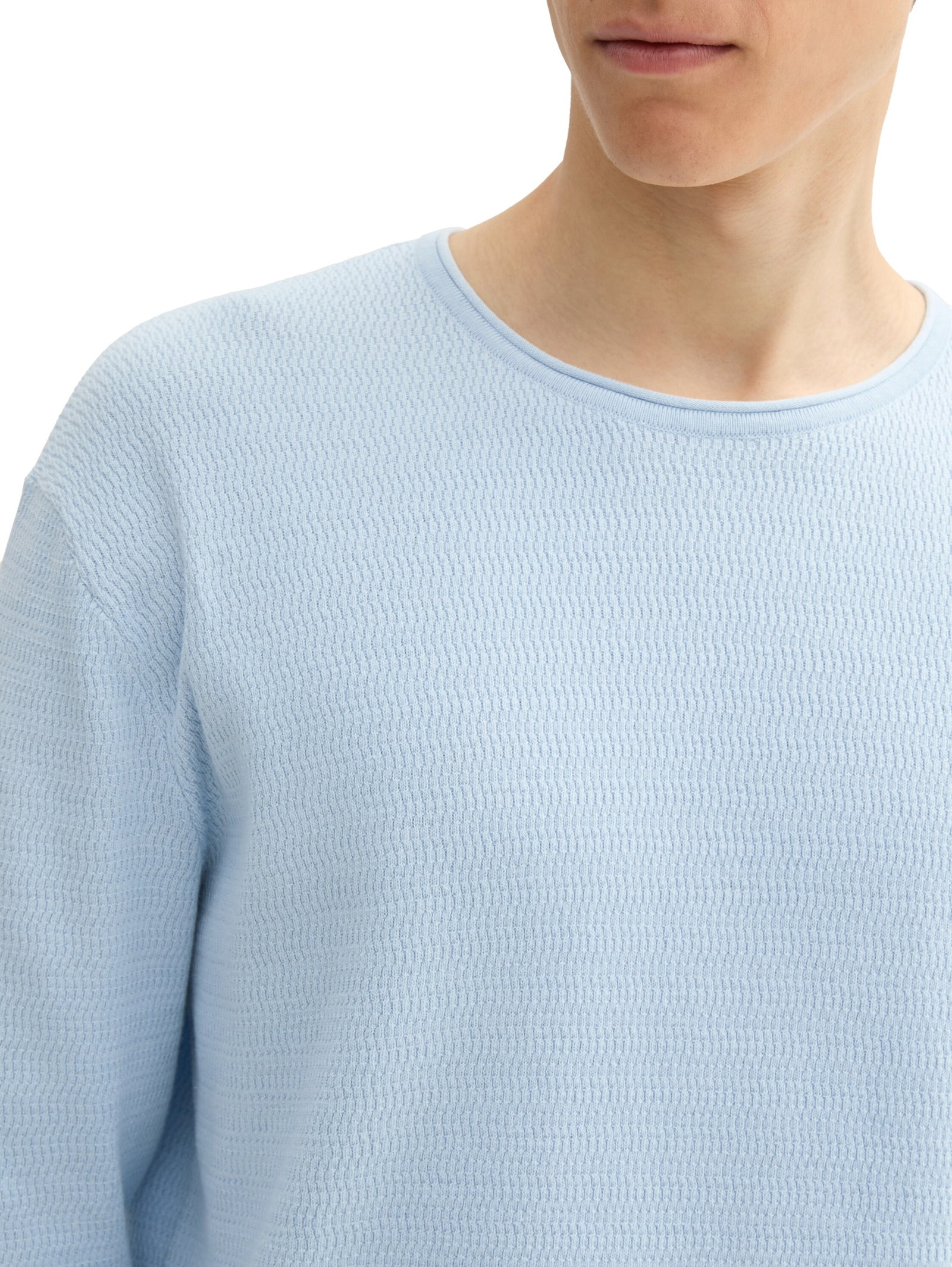 structured roll edge knit, Light Metal Blue #5