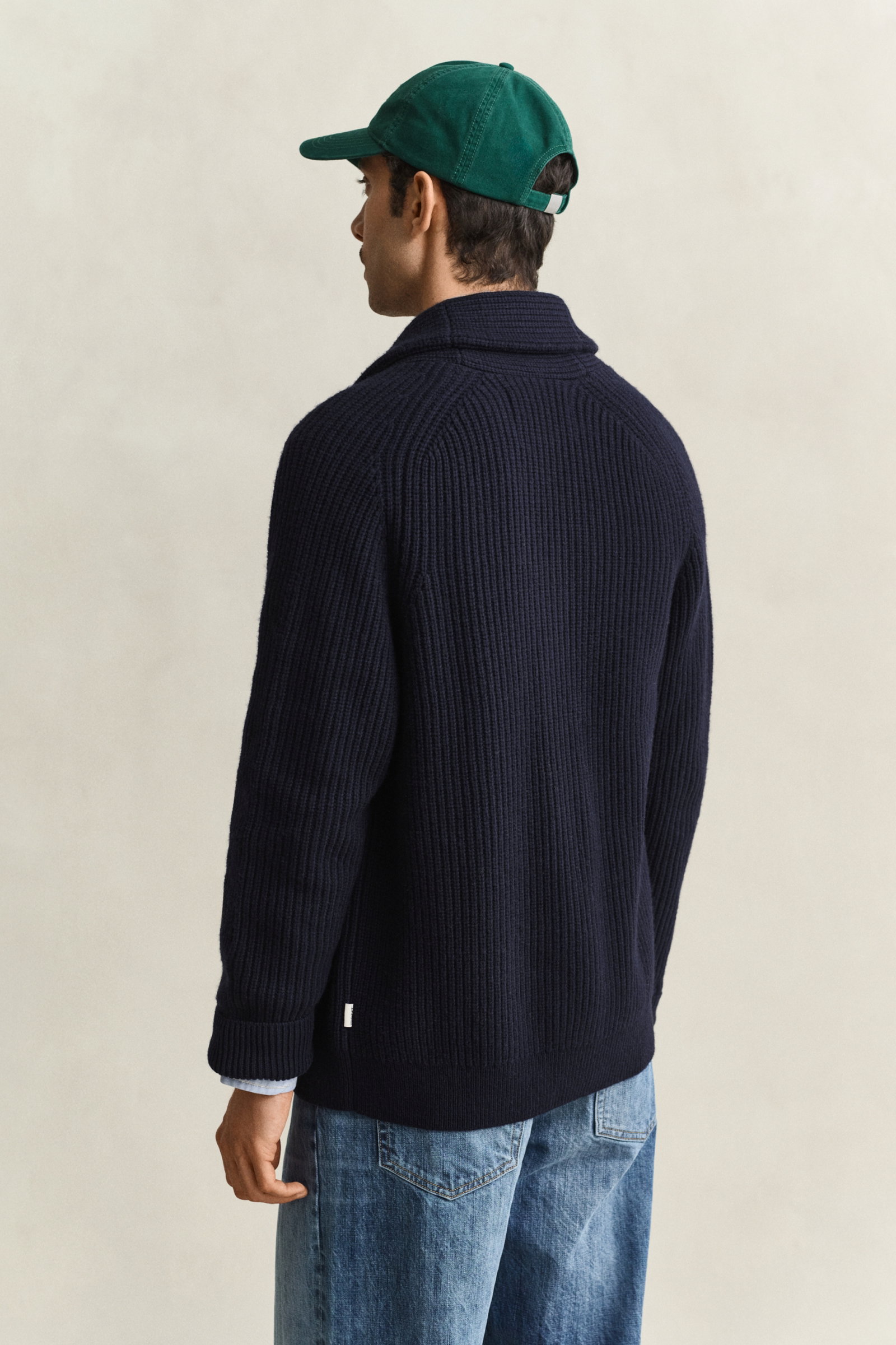 RIBBED WOOL BLEND SHAWL CARDIGAN, EVENING BLUE #3