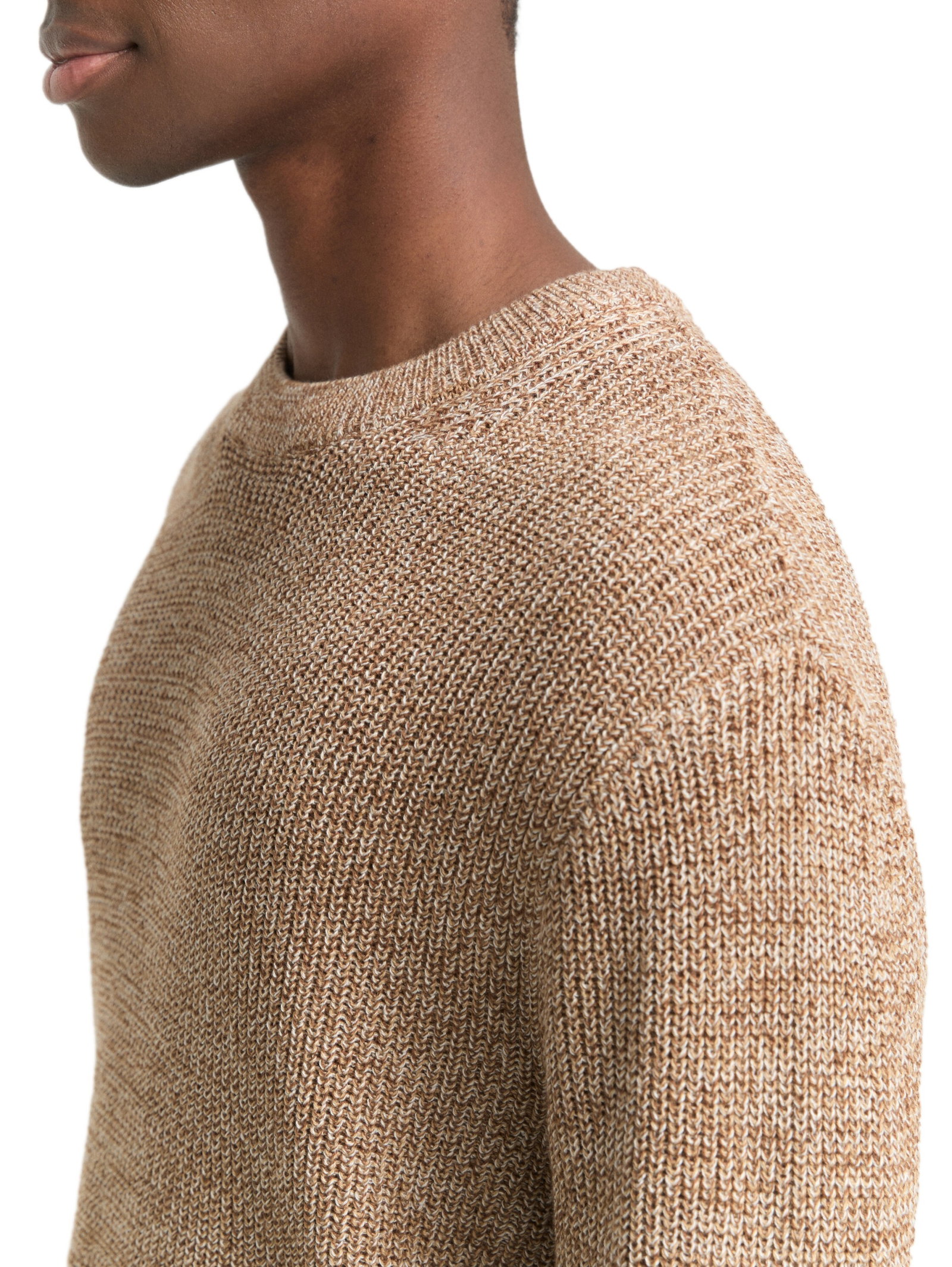 relaxed structure crew neck kn, brown tonal knit mouline #6