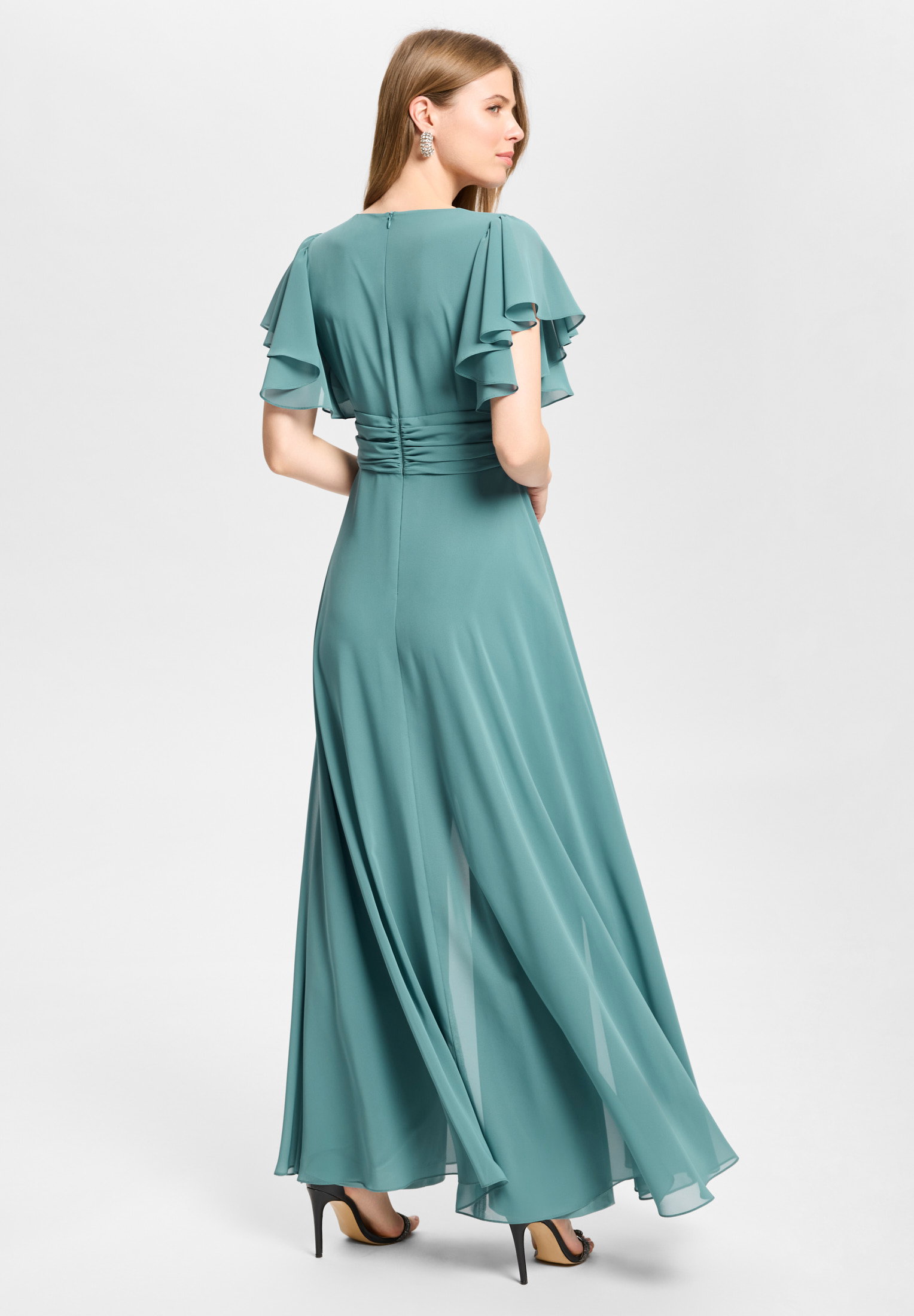 Chiffon Jumpsuit mit Überrock und V, teal green #2
