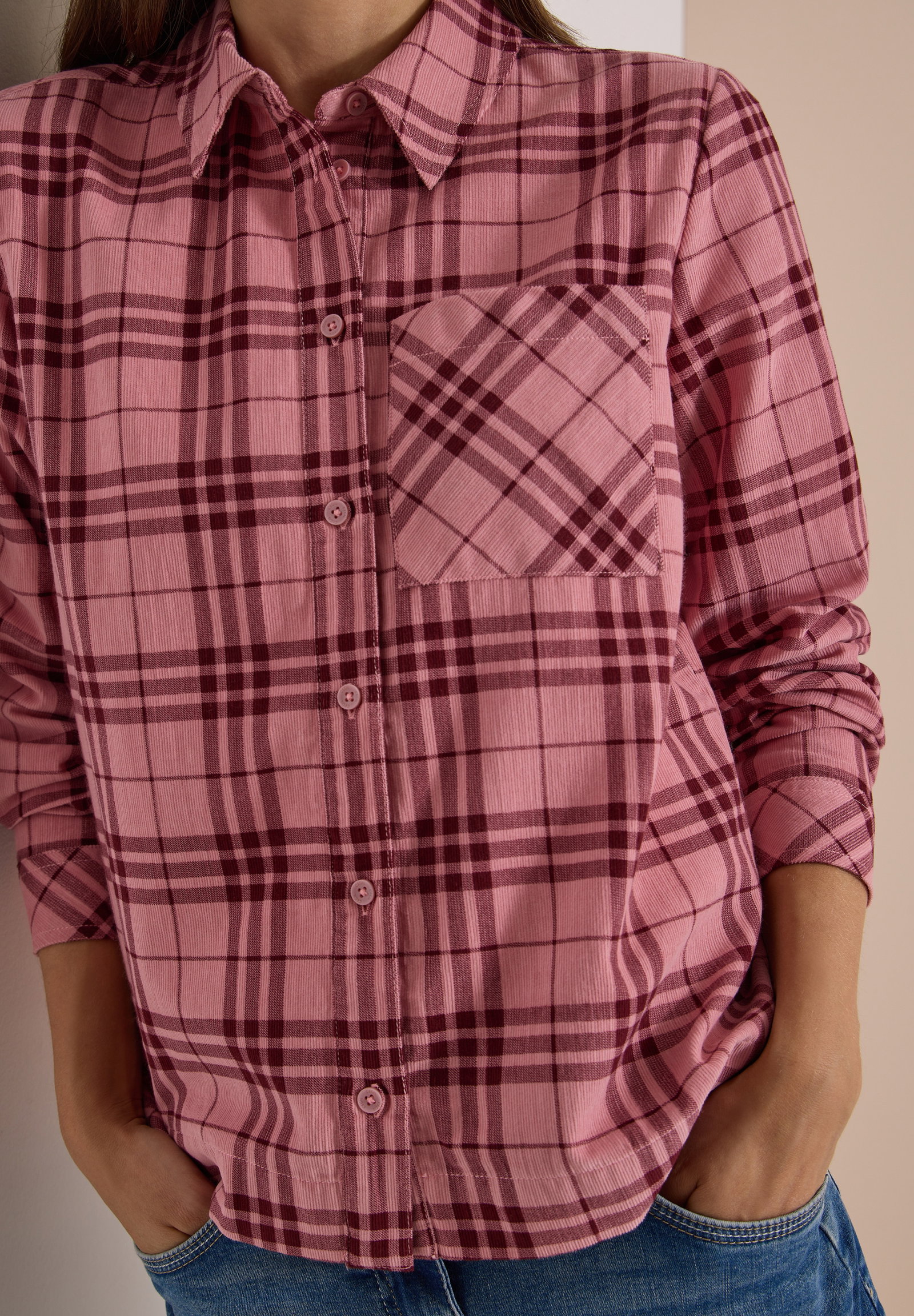 TOS Check Corduroy Blouse, velvet rose #6