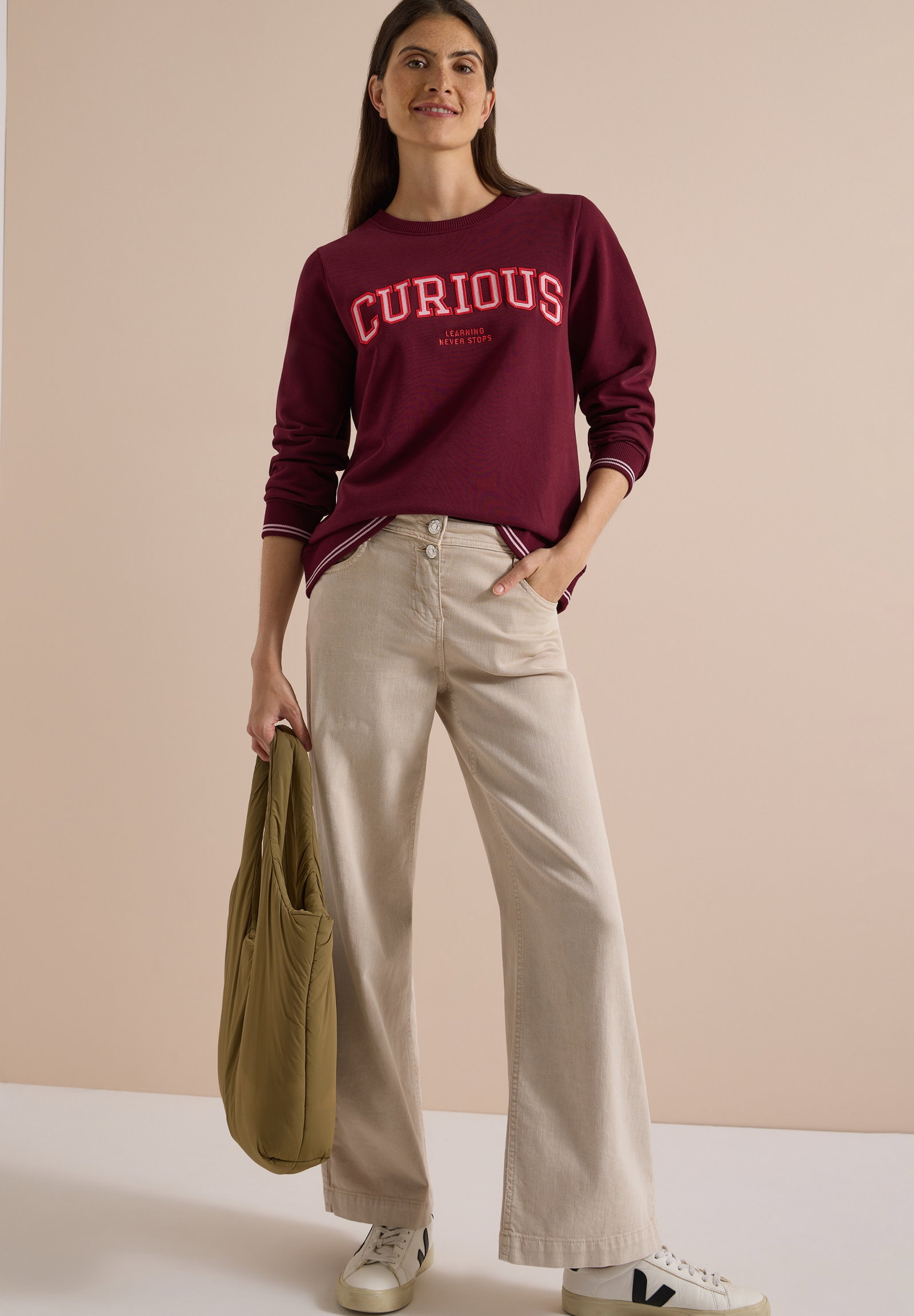 TOS Sweatshirt with Embroidery, red wine #5