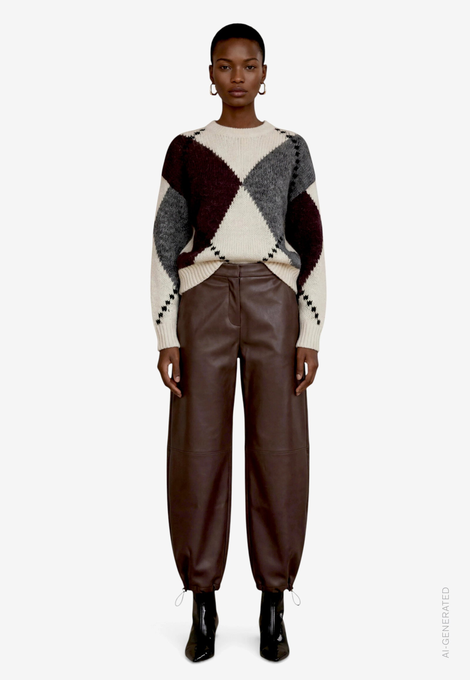 Strickpullover Kurz 1/1 Arm, Patch Cream/Brown #4