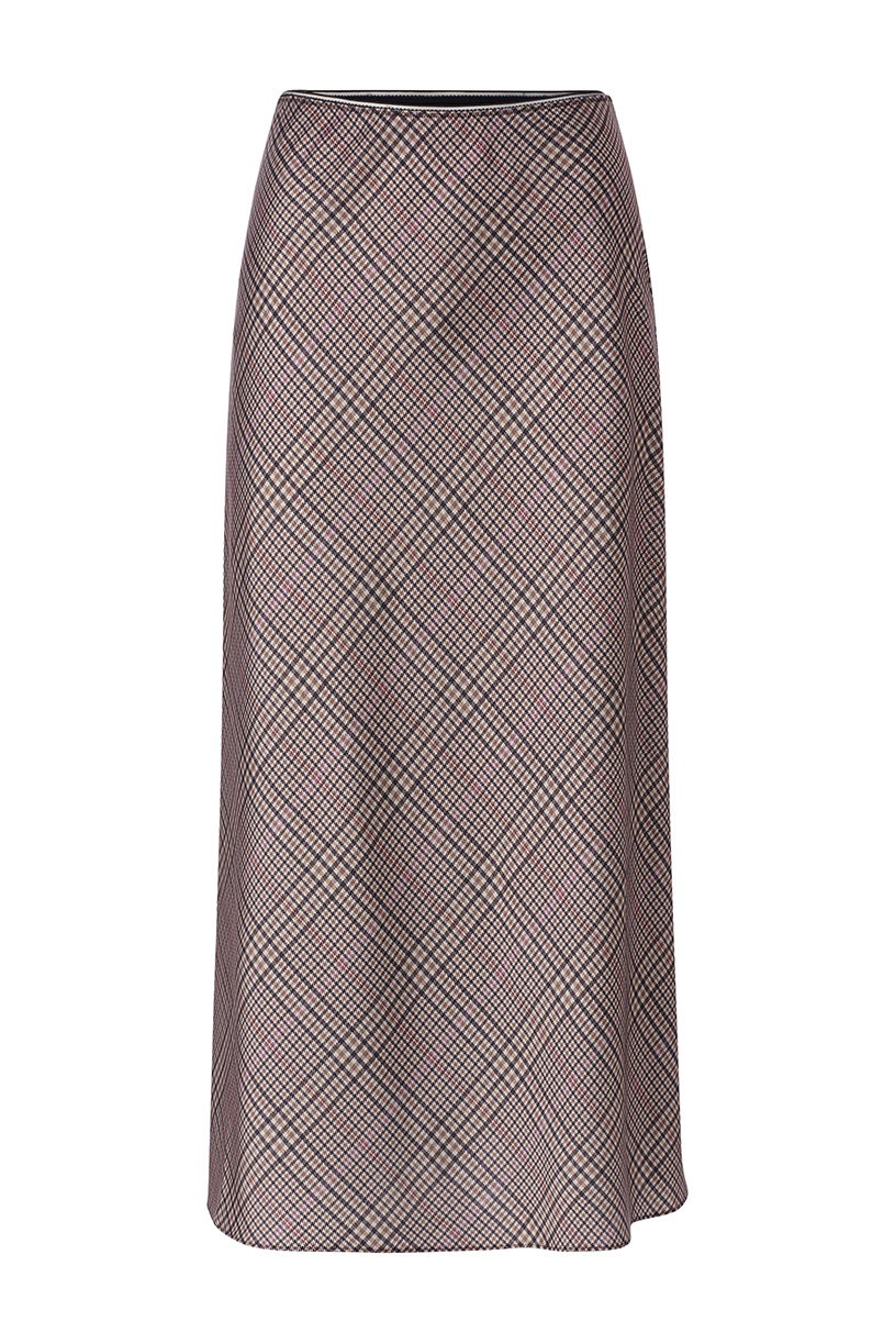 Printed Satin Midi Skirt with Check, hazel #1