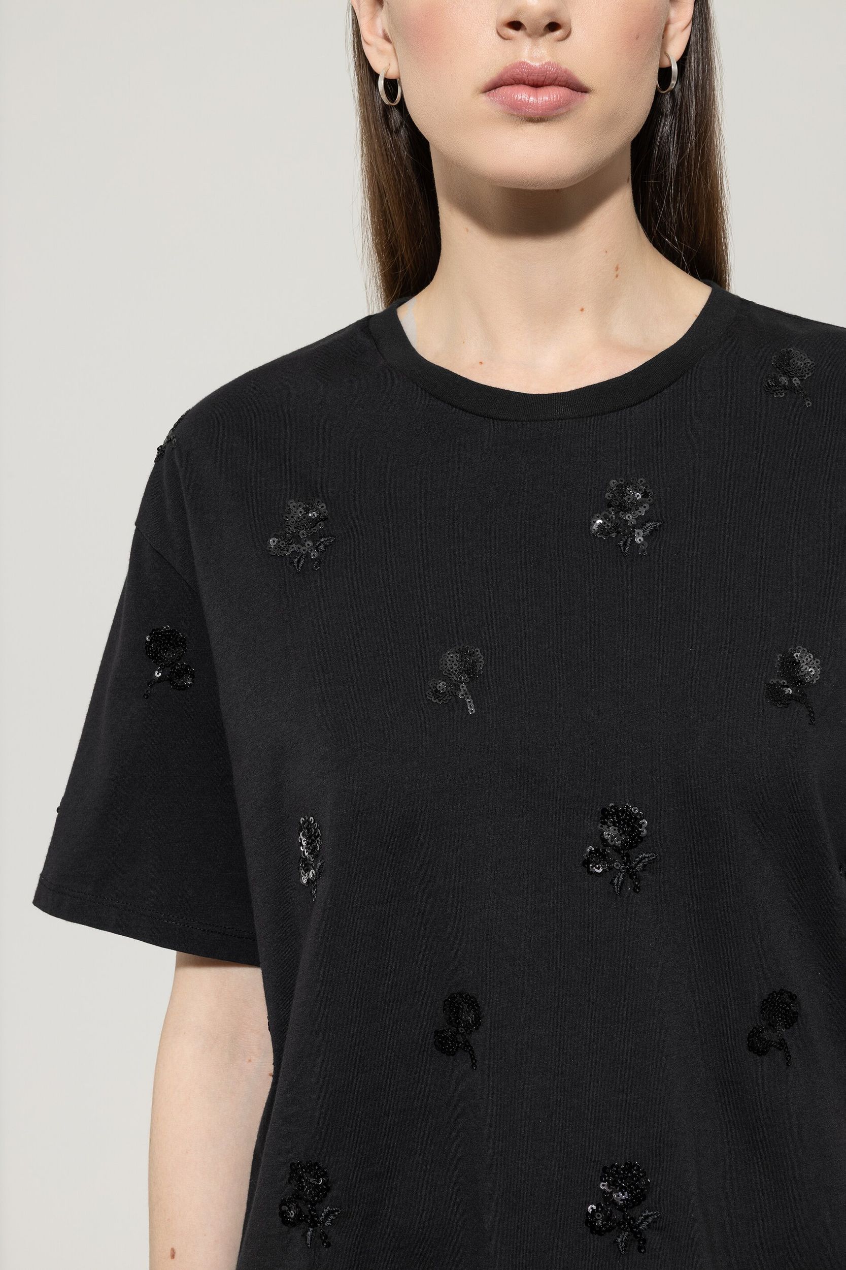 Luisa Cerano |  Shirt mit Pailletten-Stickerei, deep black | 36 | black