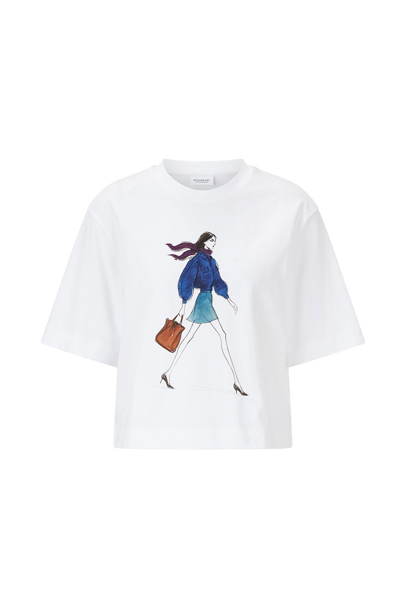 Gentle Fit T-Shirt with Woman Print, white #1