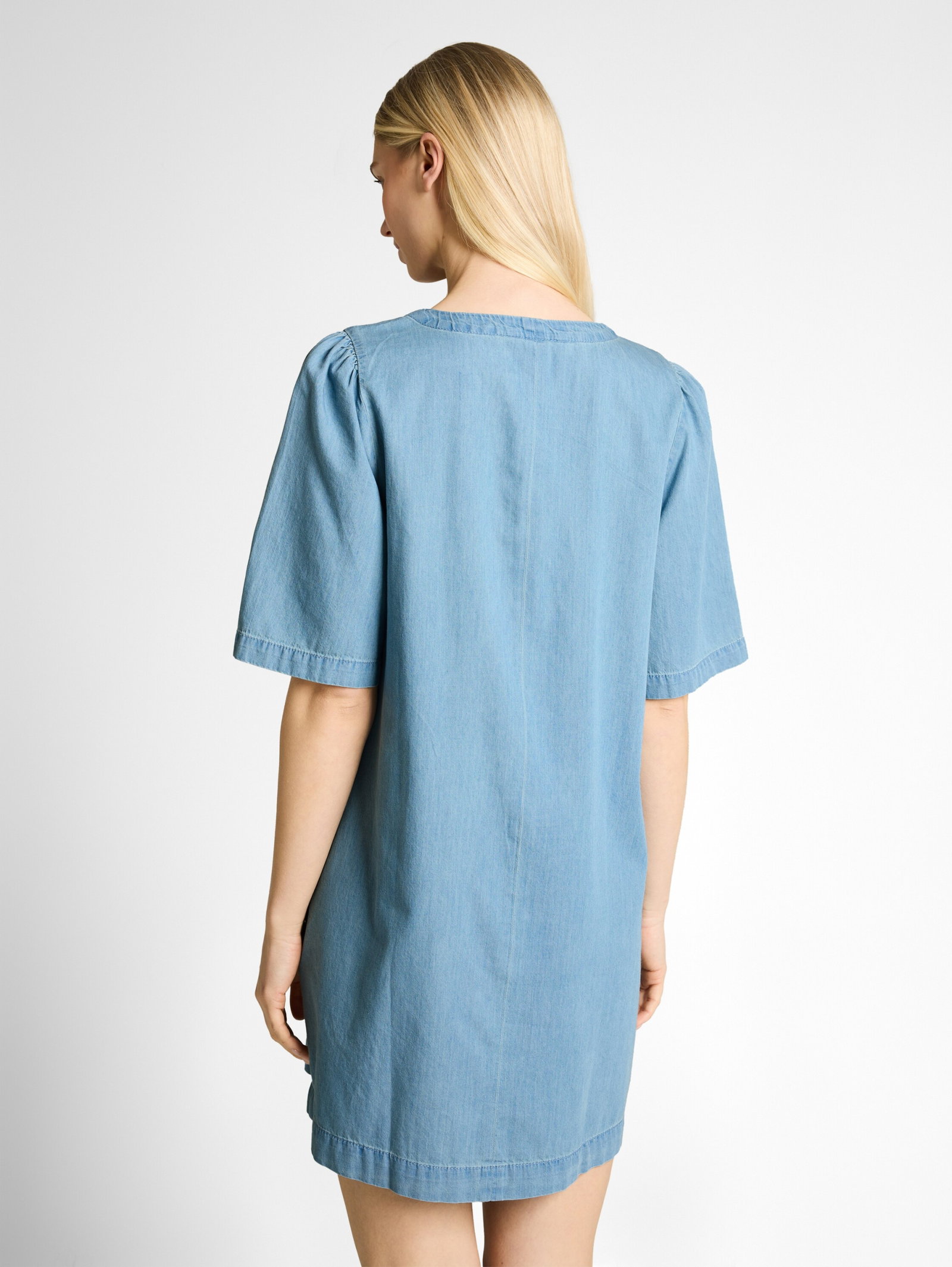 denim mini dress, Clean Light Stone Blue Denim #4