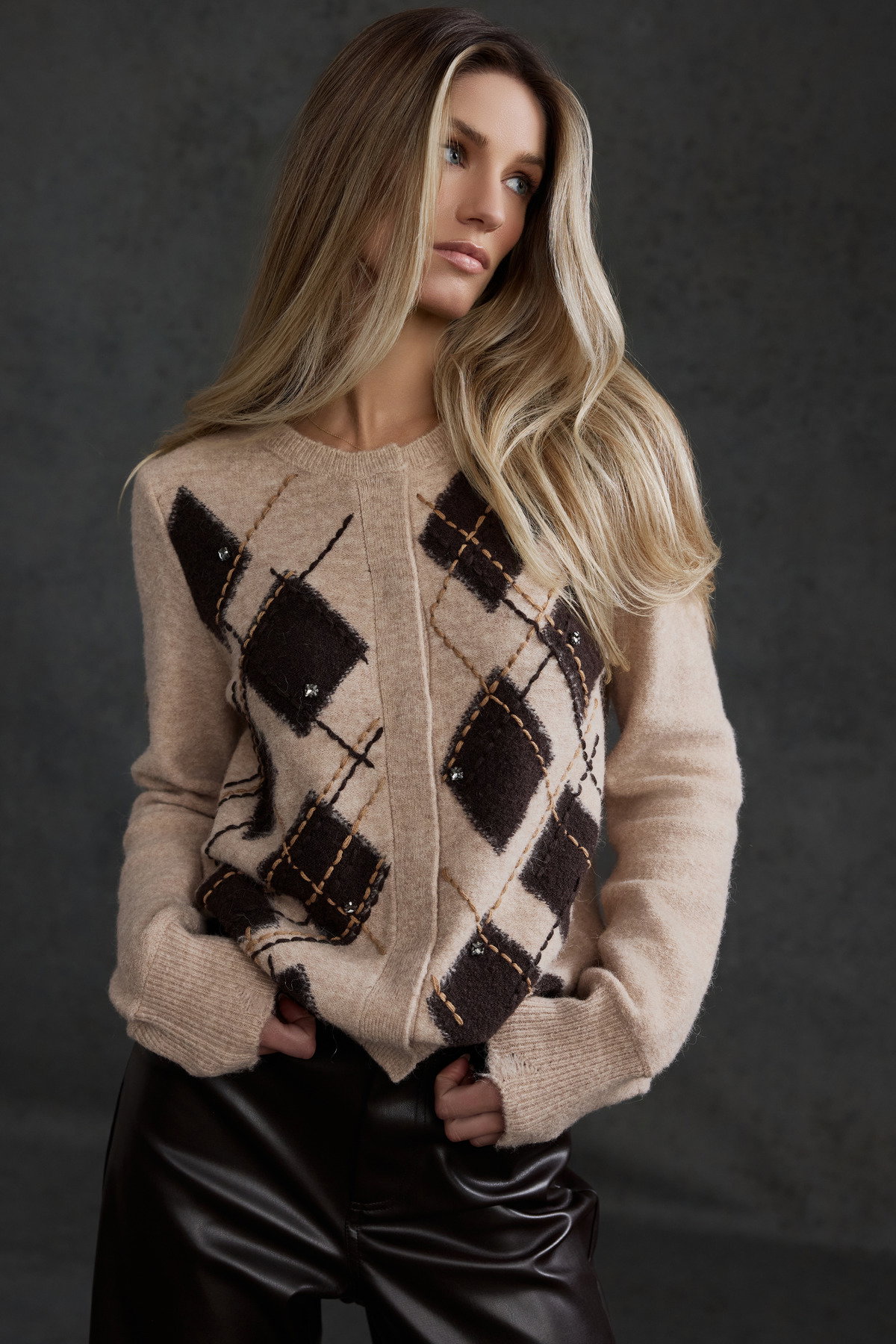 Strickjacke, cappuccino melange gemustert #5