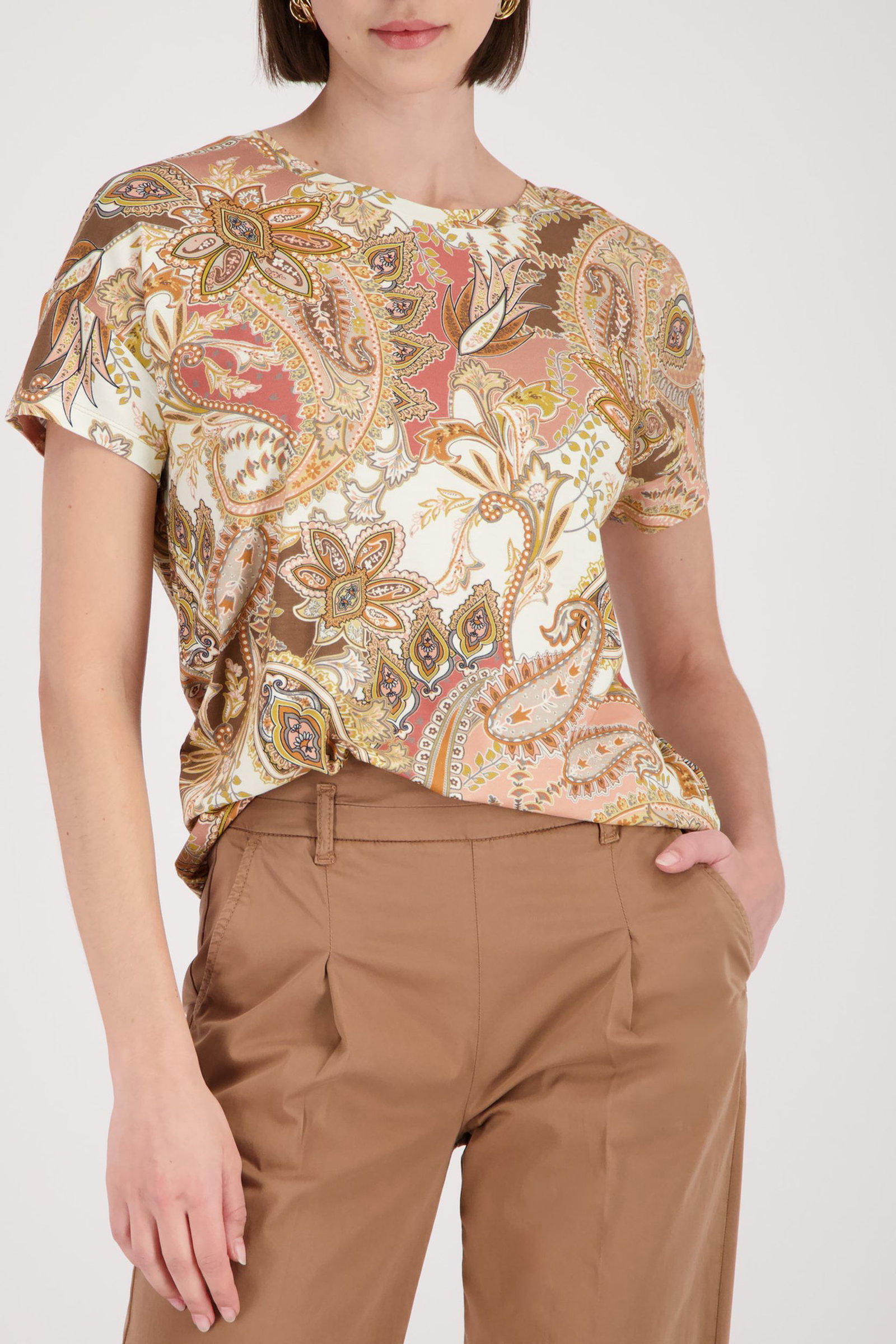 |  T-Shirt, mocca gemustert | 36