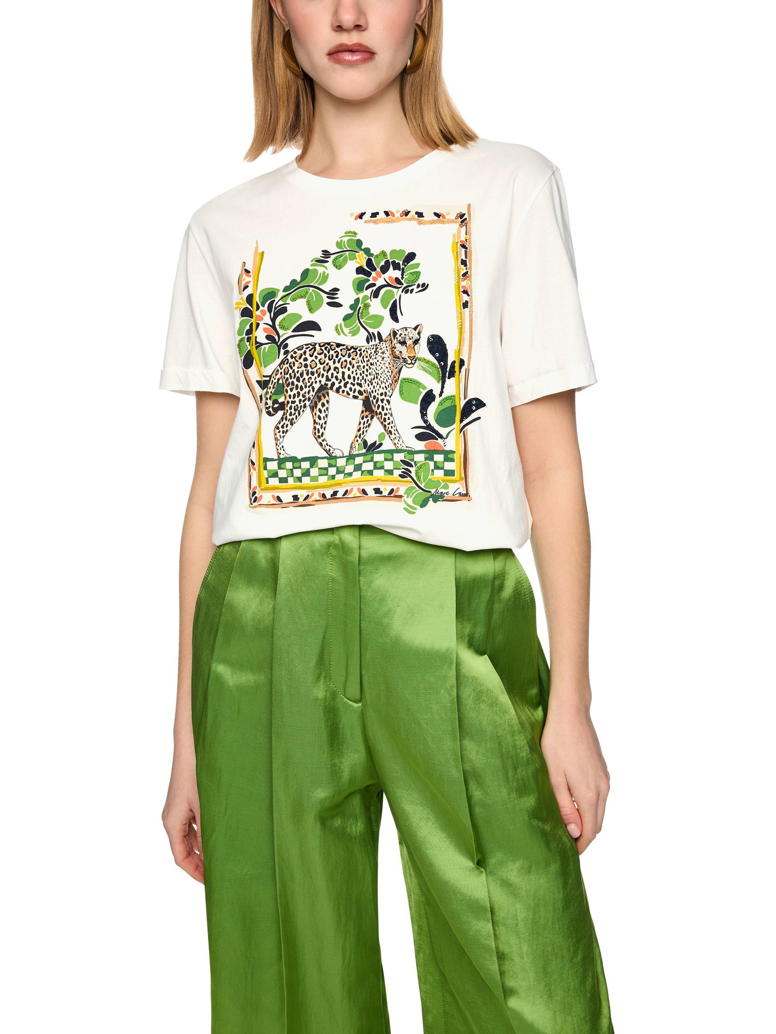 Marc Cain Collections |  Baumwoll-Shirt mit Leo-Motiv | 38 | off-white