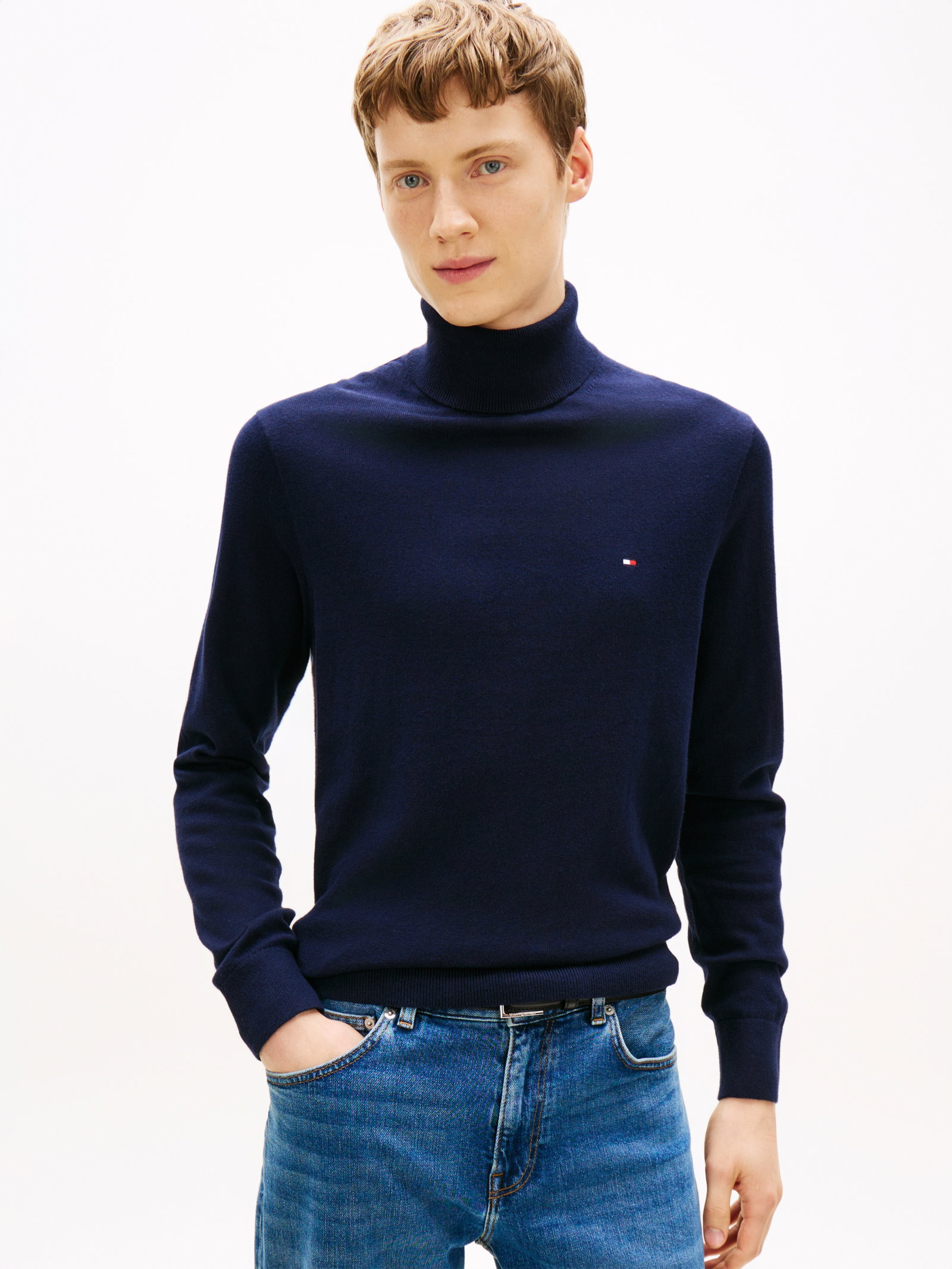 PIMA ORG CTN CASHMERE ROLL NECK, BLUE #9