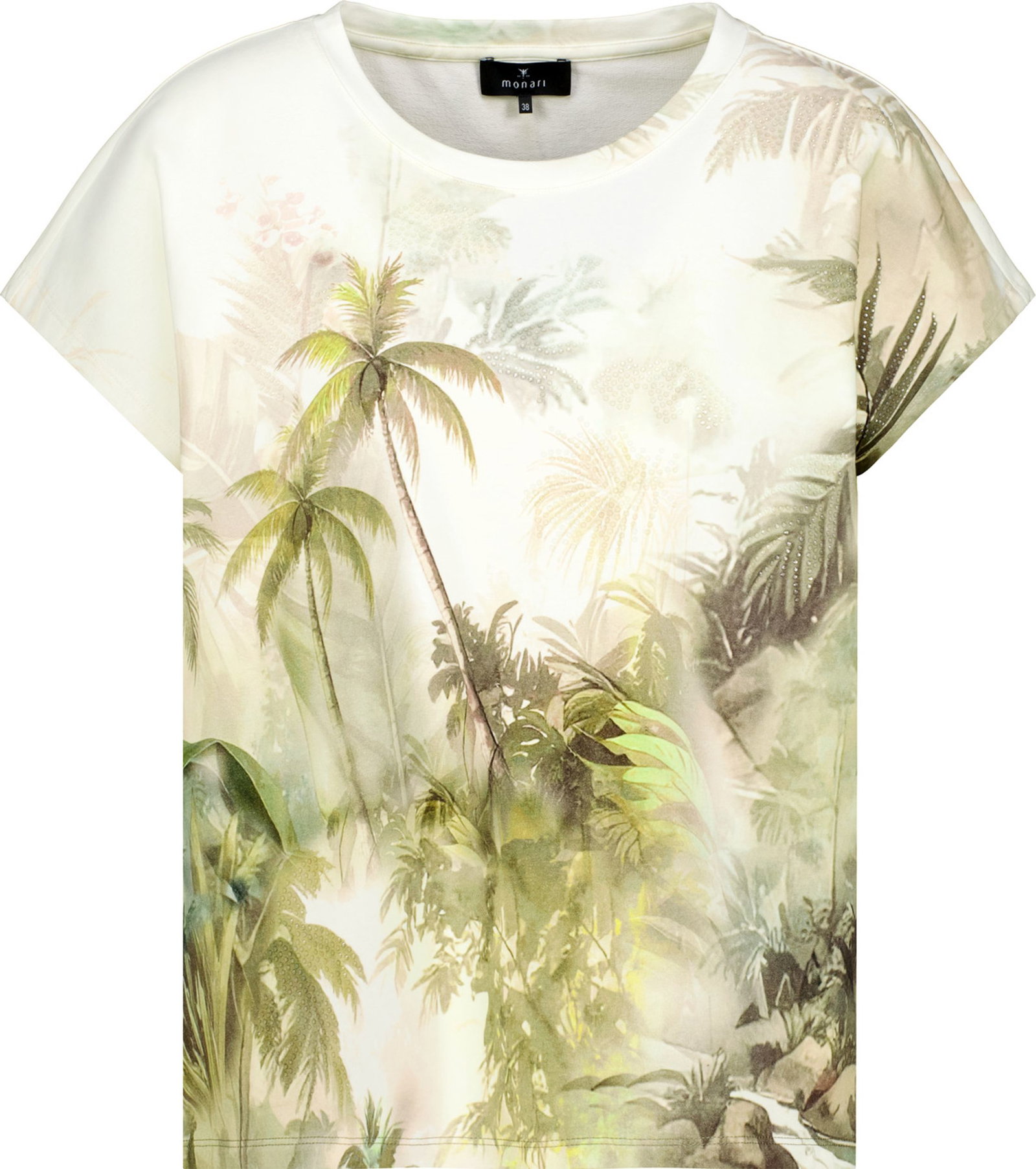 Monari |  T-Shirt, olive gemustert | 36 | smokey blue gemustert