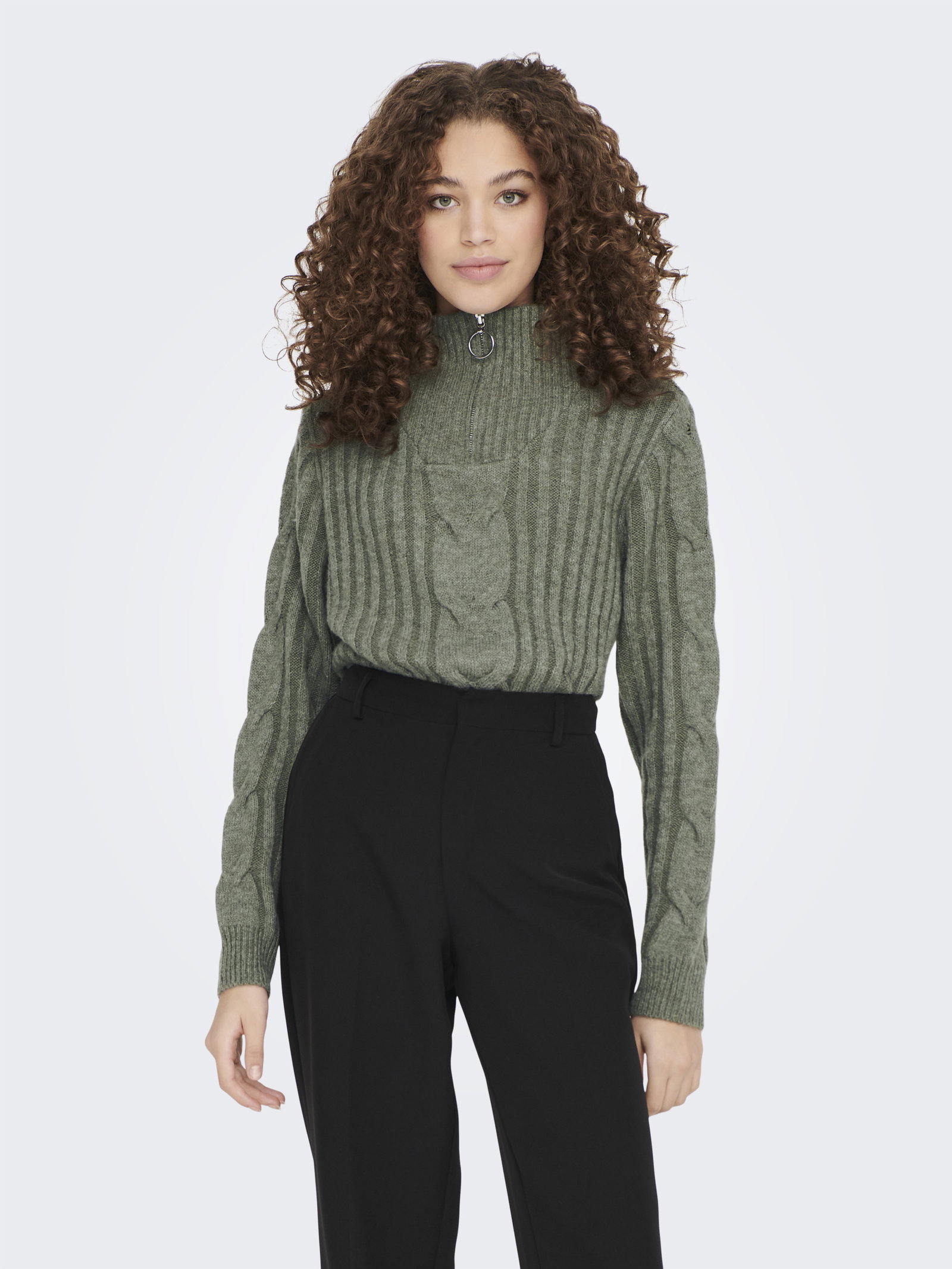 JDYANDREA L/S ZIP CABLE PULLOVE KNT, Kalamata/MELANGE #3