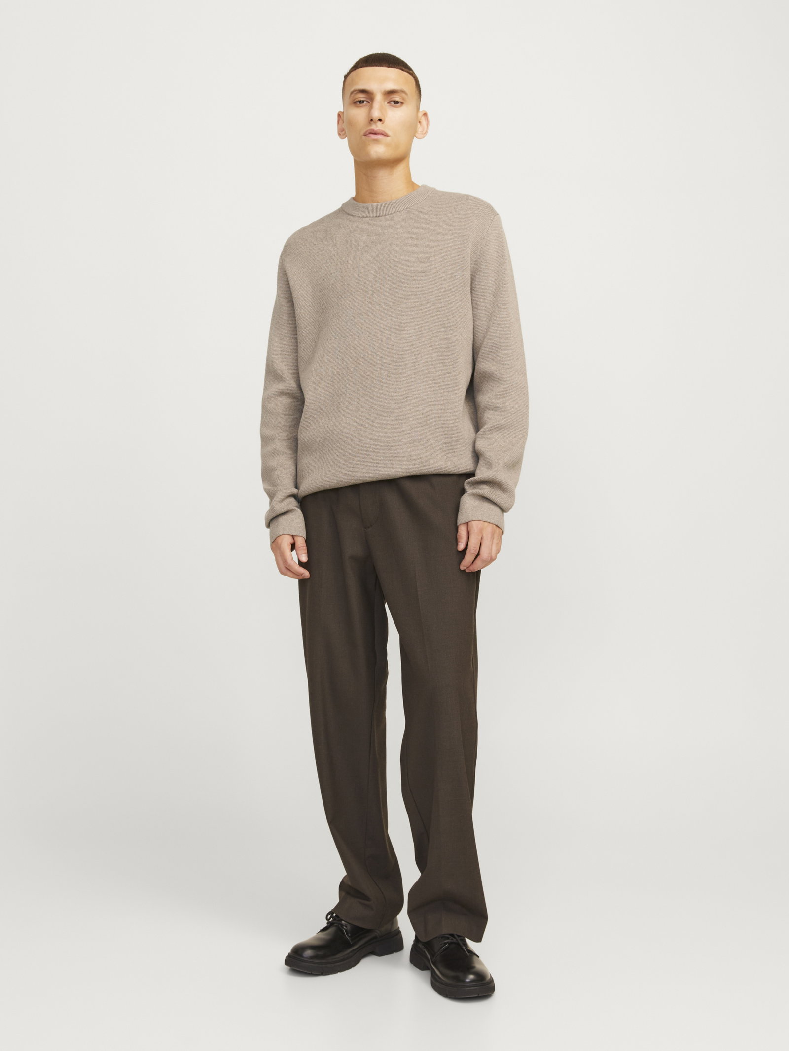 JPRBLAMILANO STITCH KNIT CREW NECK, Greige/Melange #4