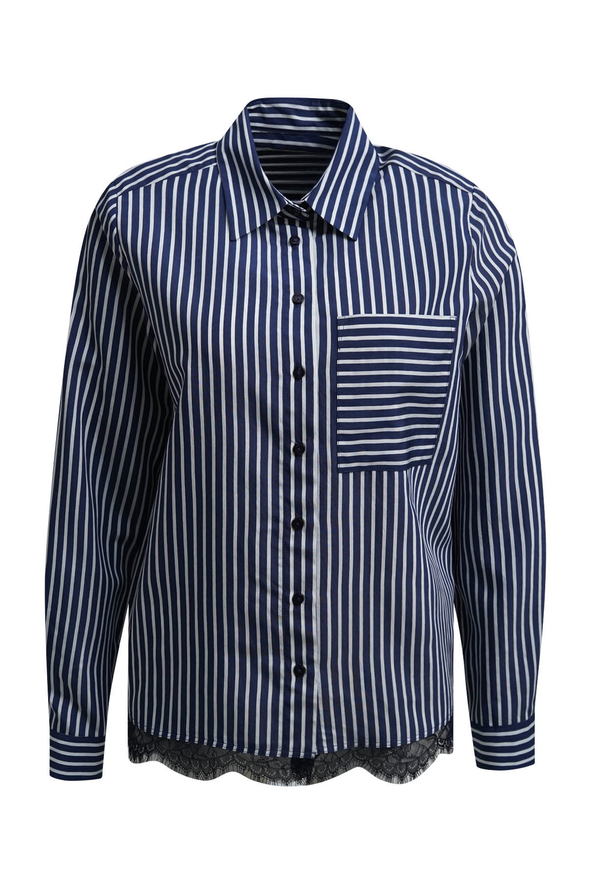 SHIRT BLOUSE 1/1 SLEEVE WITH CHEST, NAVY PRINT #1