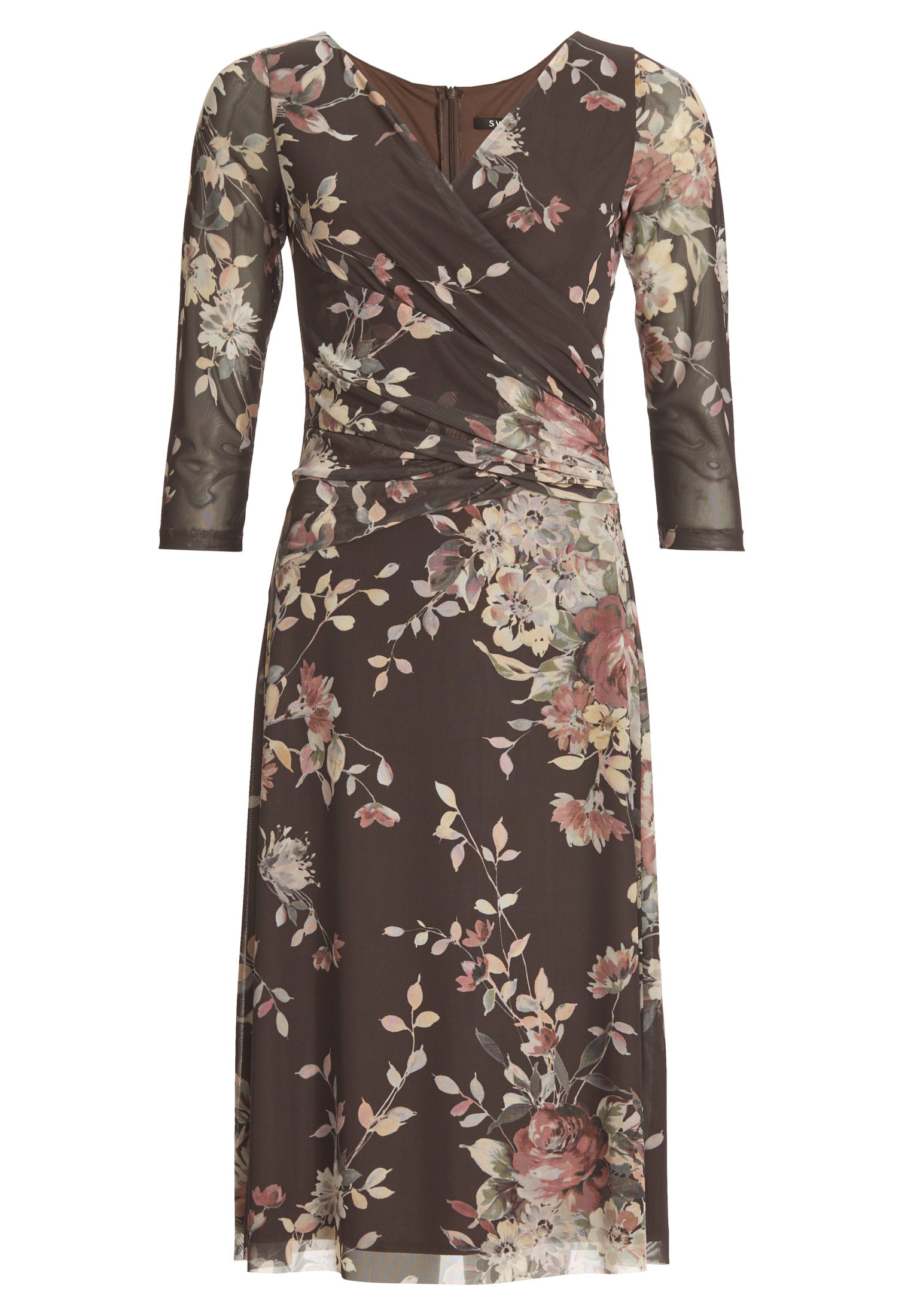 Midi Kleid aus Mesh in Wickel Optik, chocolate brown #1