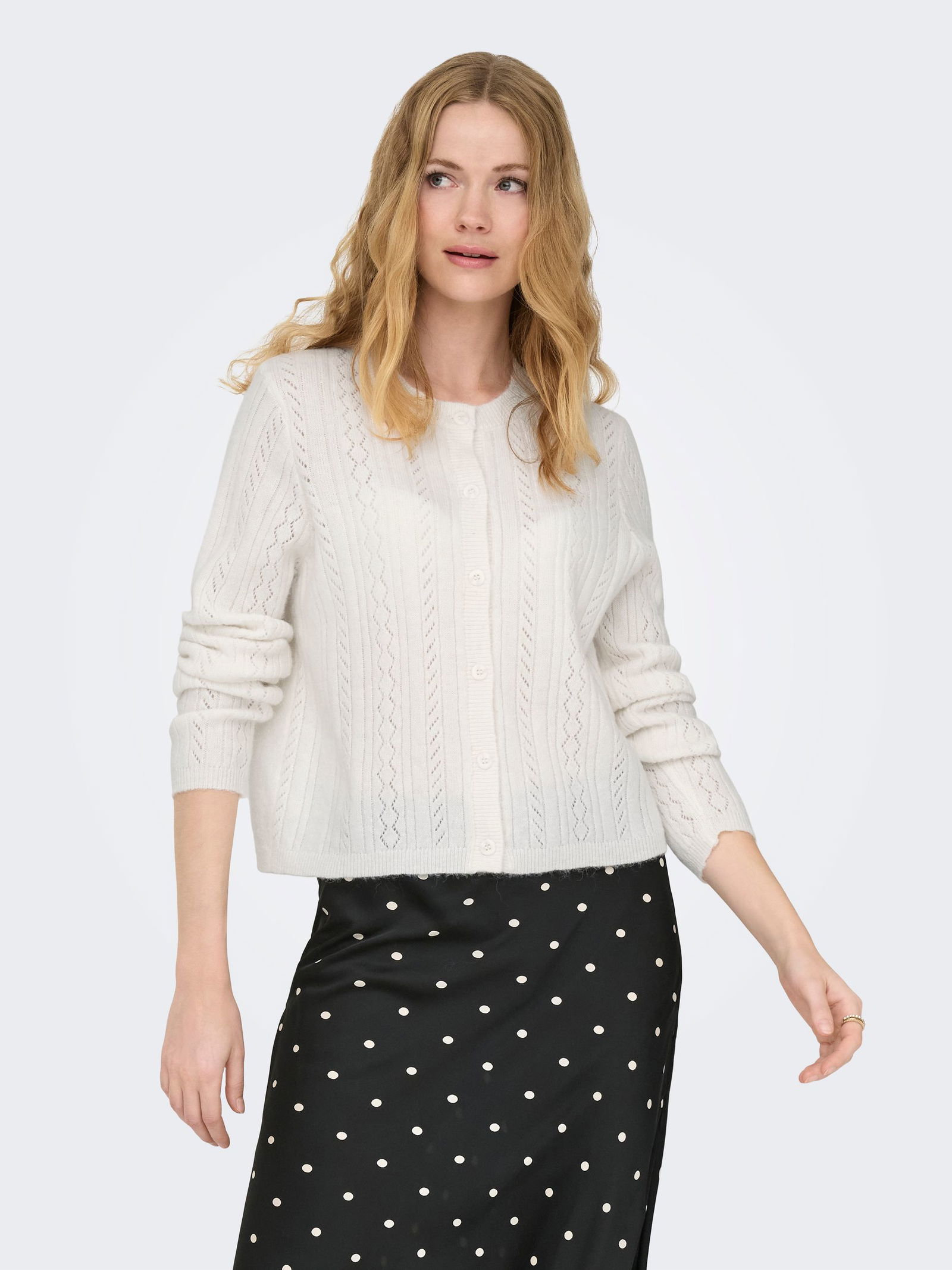 |  JDYAPRIL LIFE L/S O-NECK CARDIGAN K, Bright White/MELANGE | XS