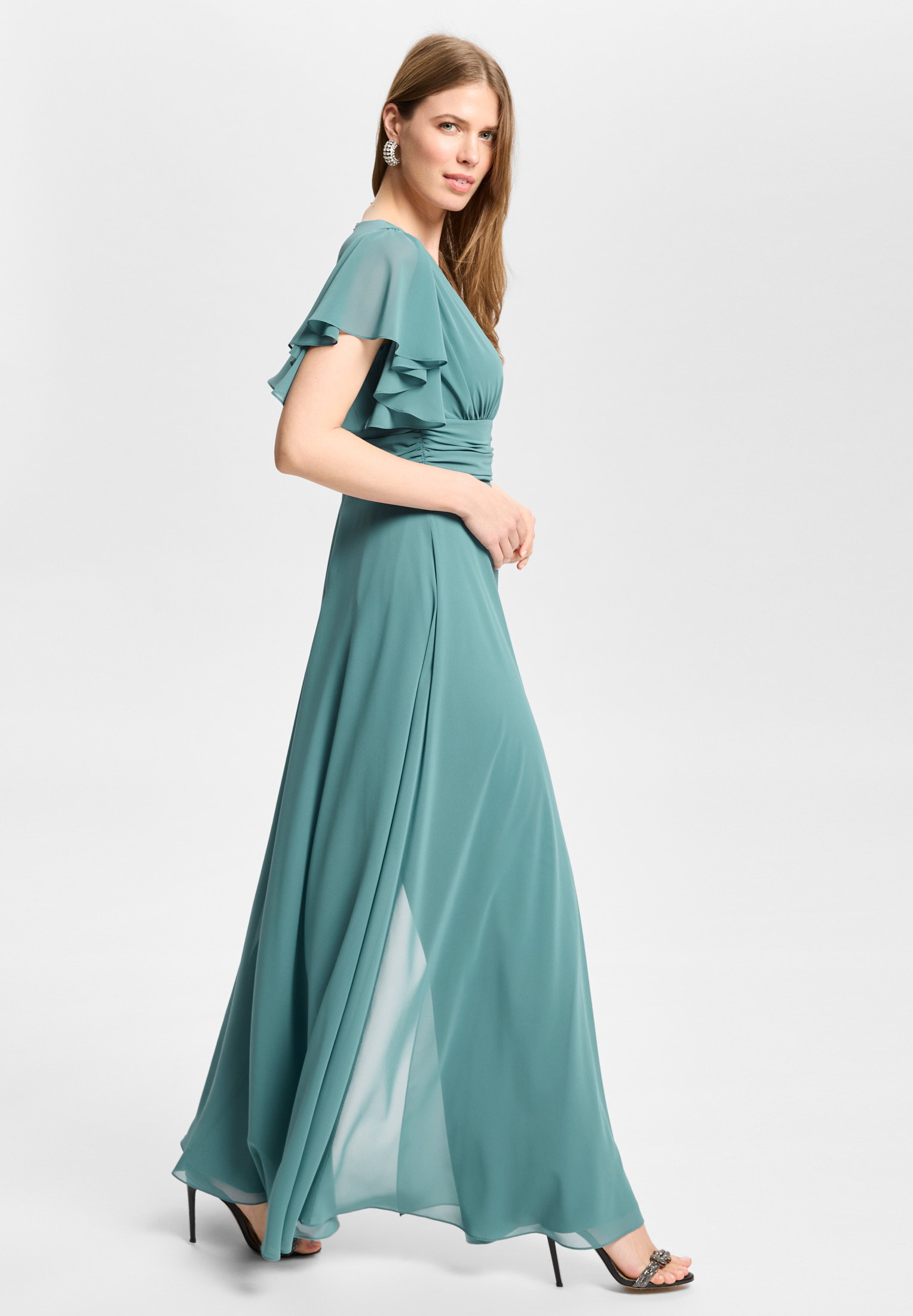 Chiffon Jumpsuit mit Überrock und V, teal green #6