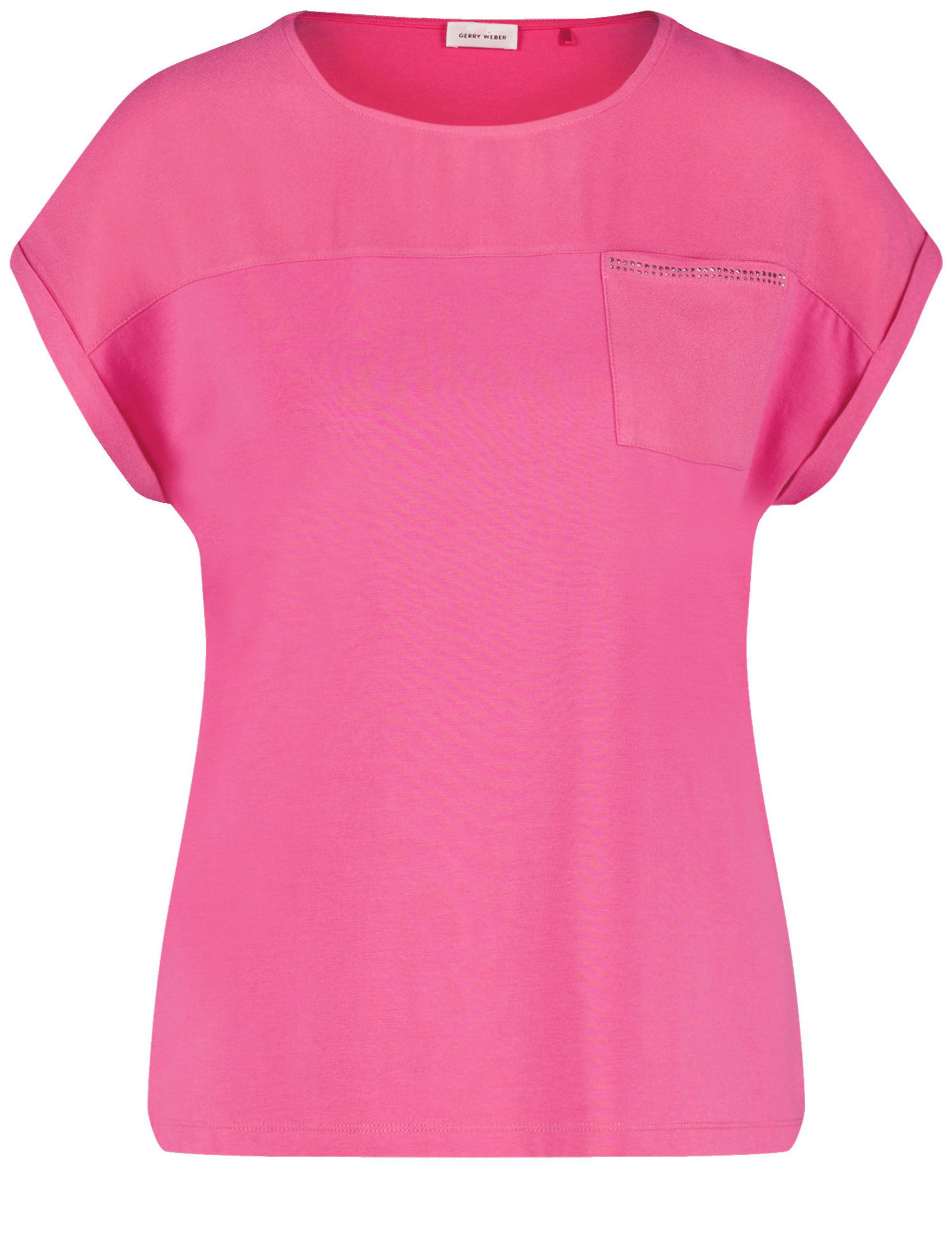 7096decb0935bcd1454d1285f3bce8b2 GERRY WEBER Collection |  Kurzarmshirt mit Material-Patch und Ziersteinchen | 40 | pink