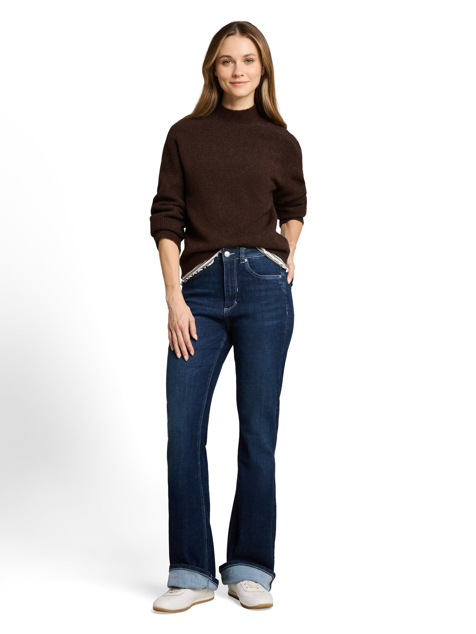 knit mock-neck with saddleshou, cool dark brown melange #7