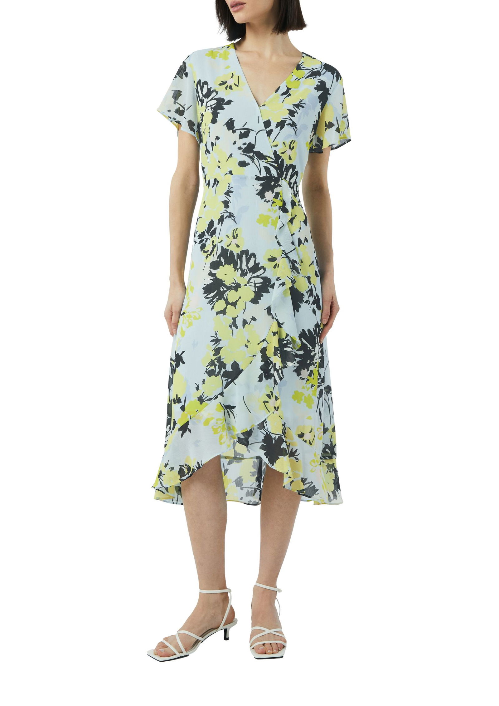 Comma |  Comma Antailliertes Midikleid | 44 | blau|mehrfarbig