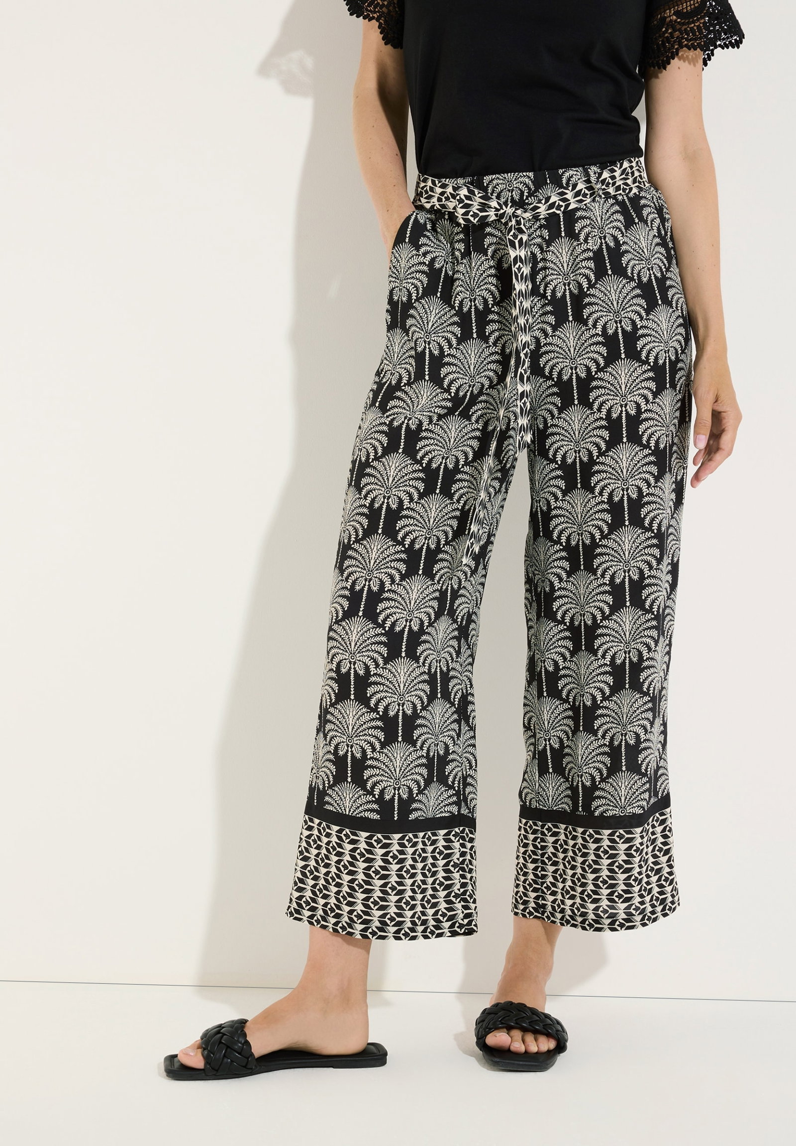 Viscose Print Culotte Pants, twotone palm print #7