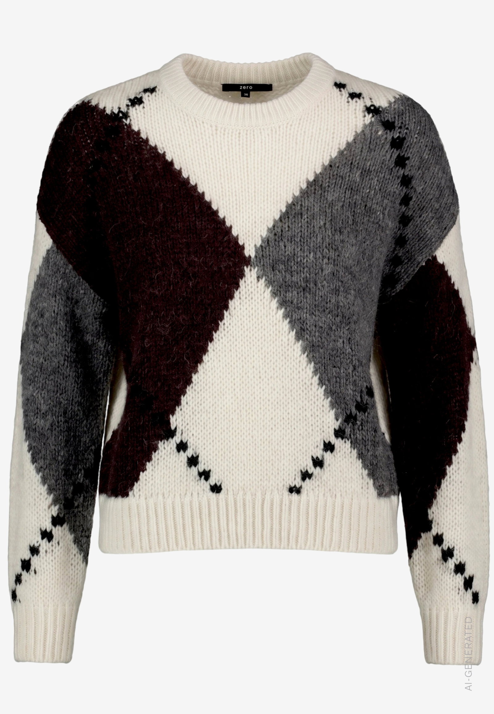 Strickpullover Kurz 1/1 Arm, Patch Cream/Brown #1