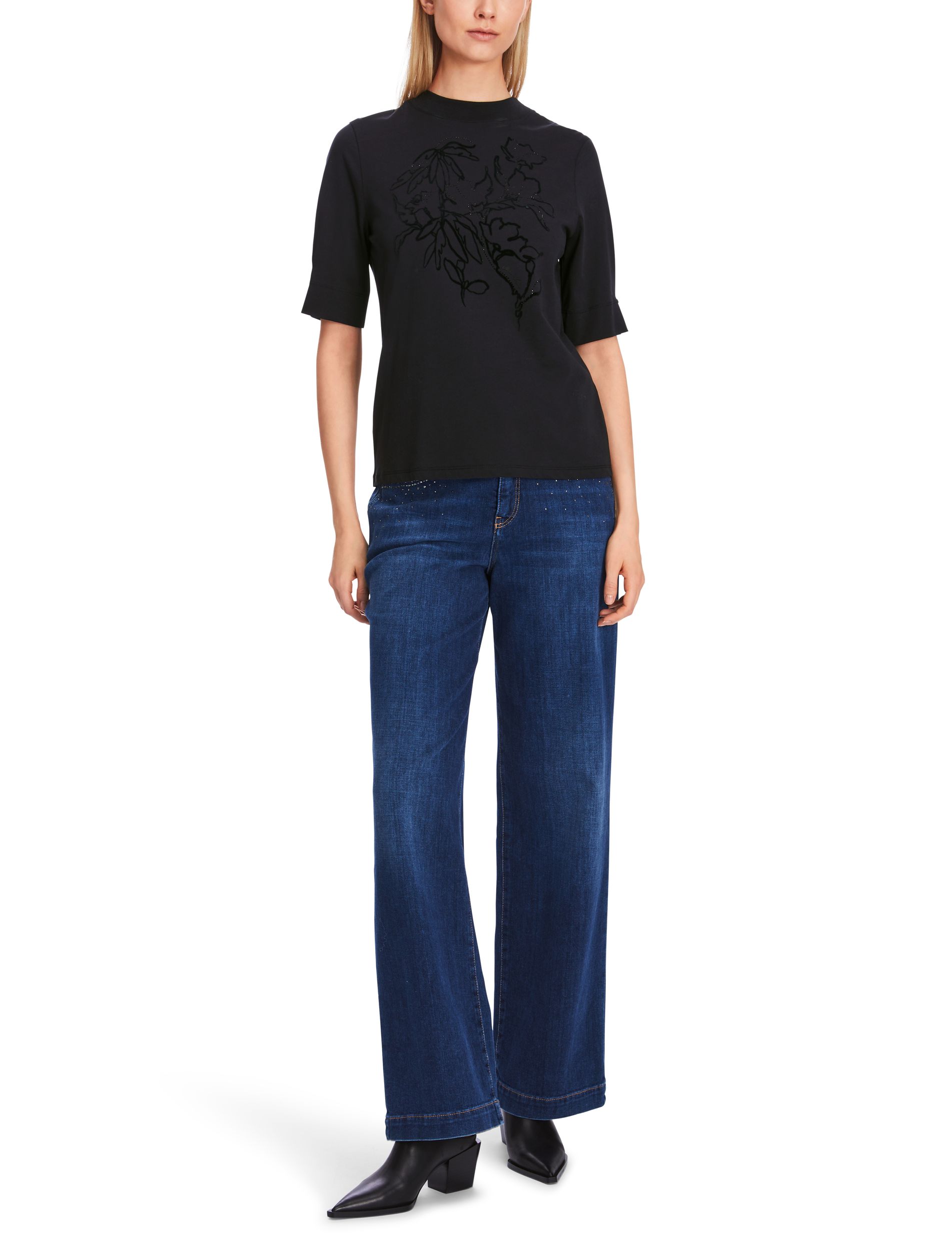 Marc Cain Collections |  T-Shirt "Rethink Together" mit Strass | 40 | midnight blue