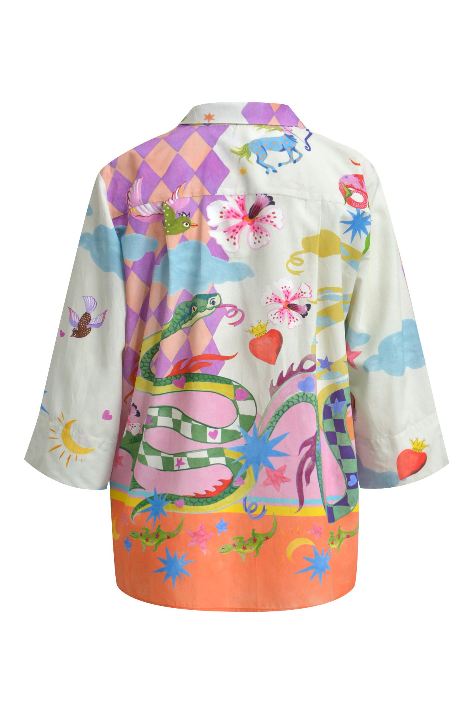  |  ELBOW SLV SHIRT COLLAR BLOUSE, LAVENDER PRINT | S | lavender print