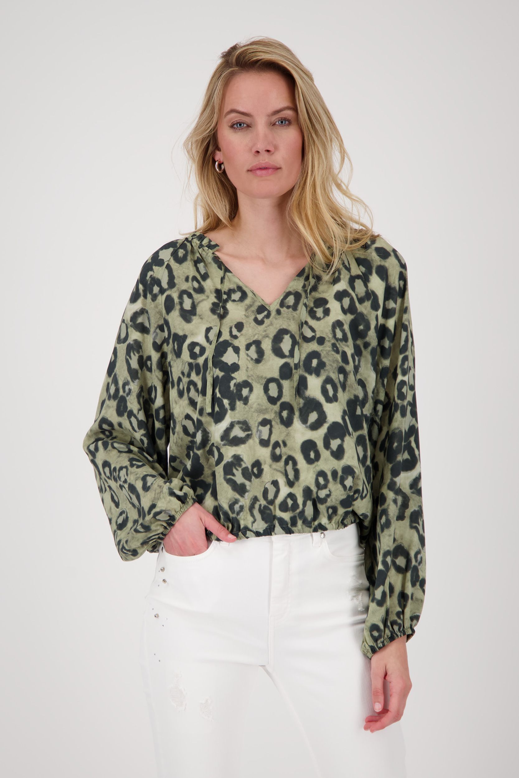Monari |  Monari Druckbluse  | 38 | light khaki gemustert