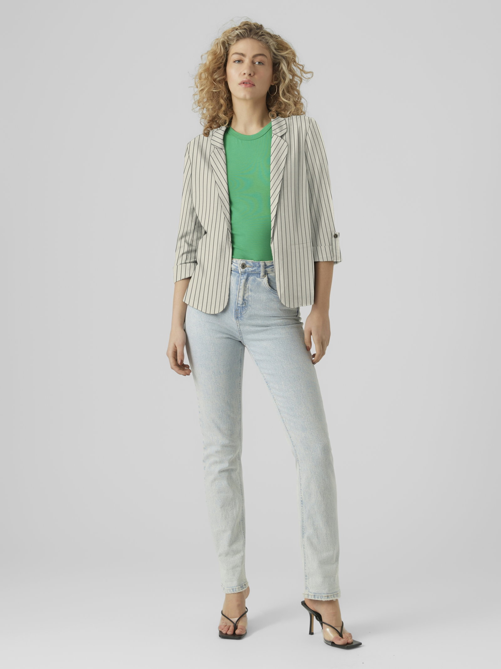 VMJESMILO 3/4 LOOSE BLAZER WVN NOOS, Silver Lining/Anja Obsidian #1