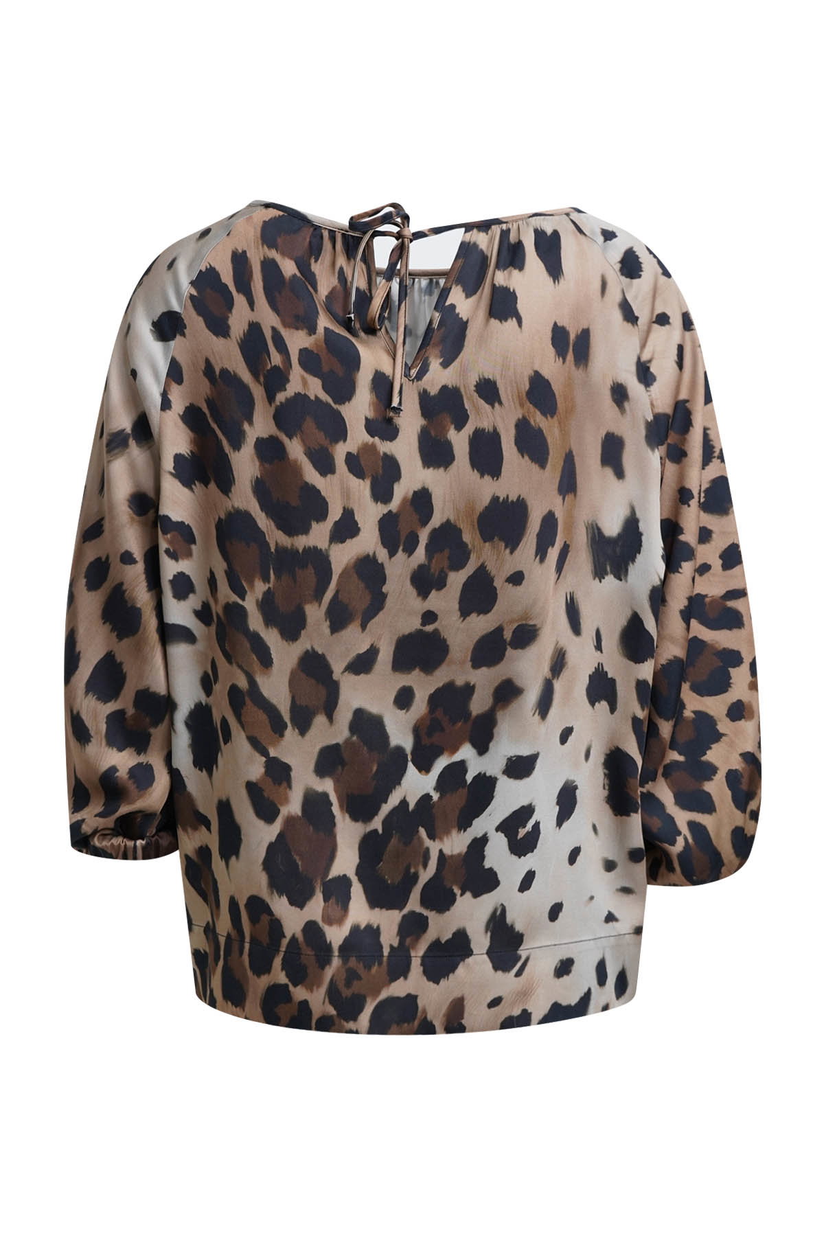 GATHERED NECL BLOUSE W SHORT VOLANT, DARK CHOC PRINT #2