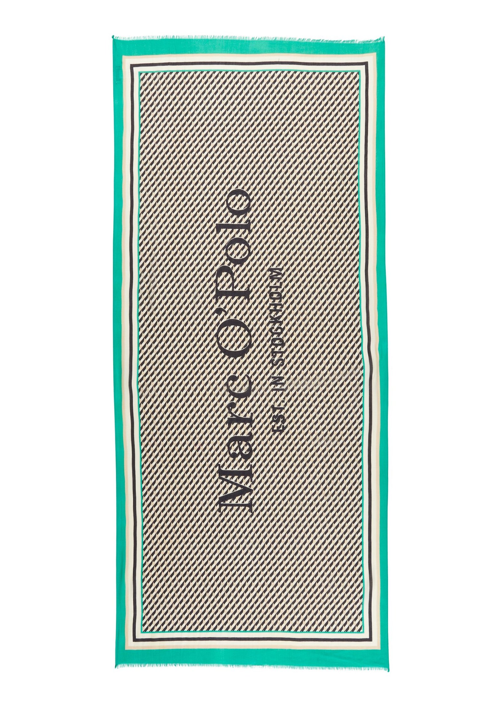 Damen Schal in rechteckiger Form mit mittigen, großem Logo Print und farbiger Umrandung in multi/creamy white - cremeweiße Grundfarbe