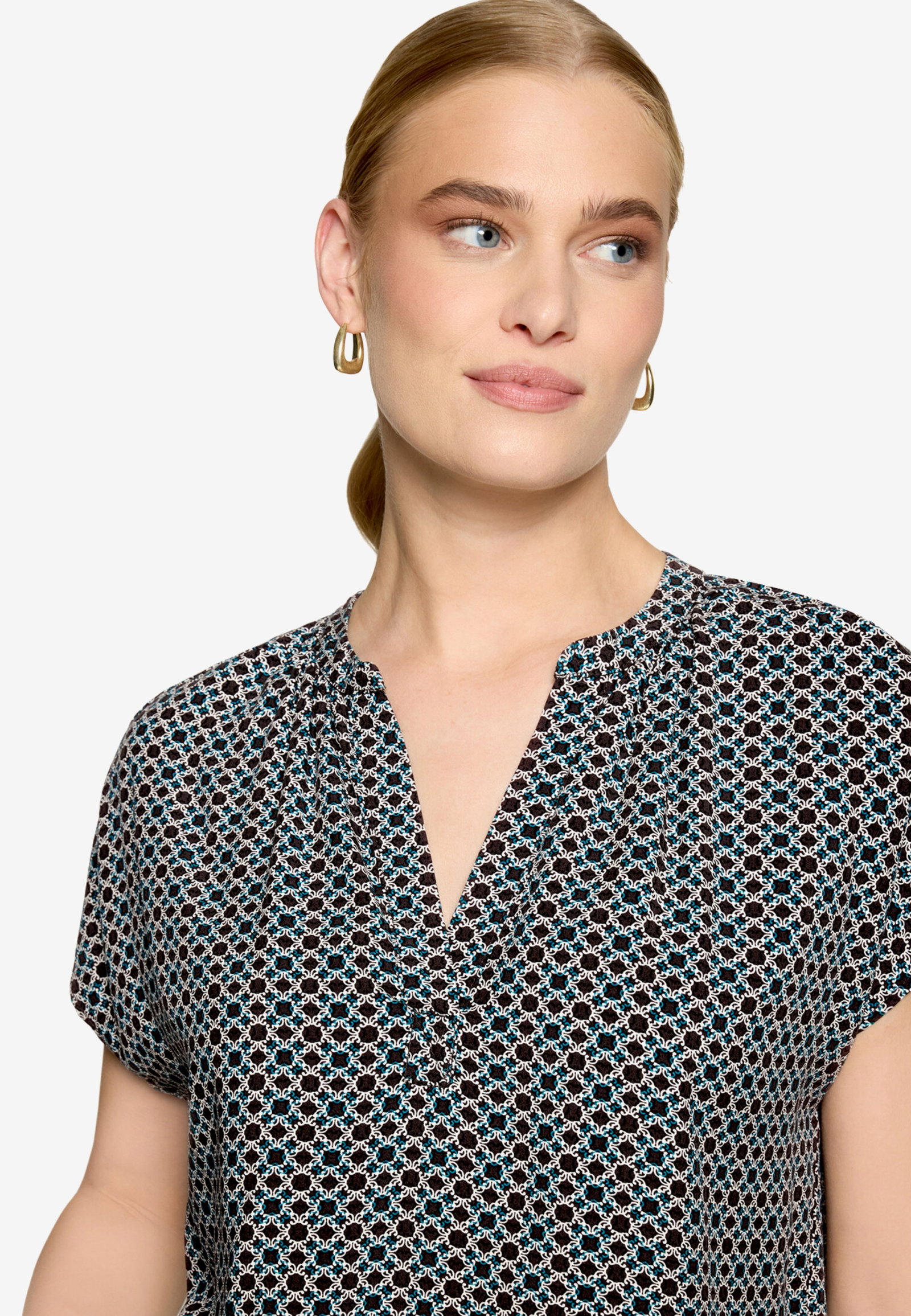 Bluse Kurz 1/2 Arm, Brown/Cream #5
