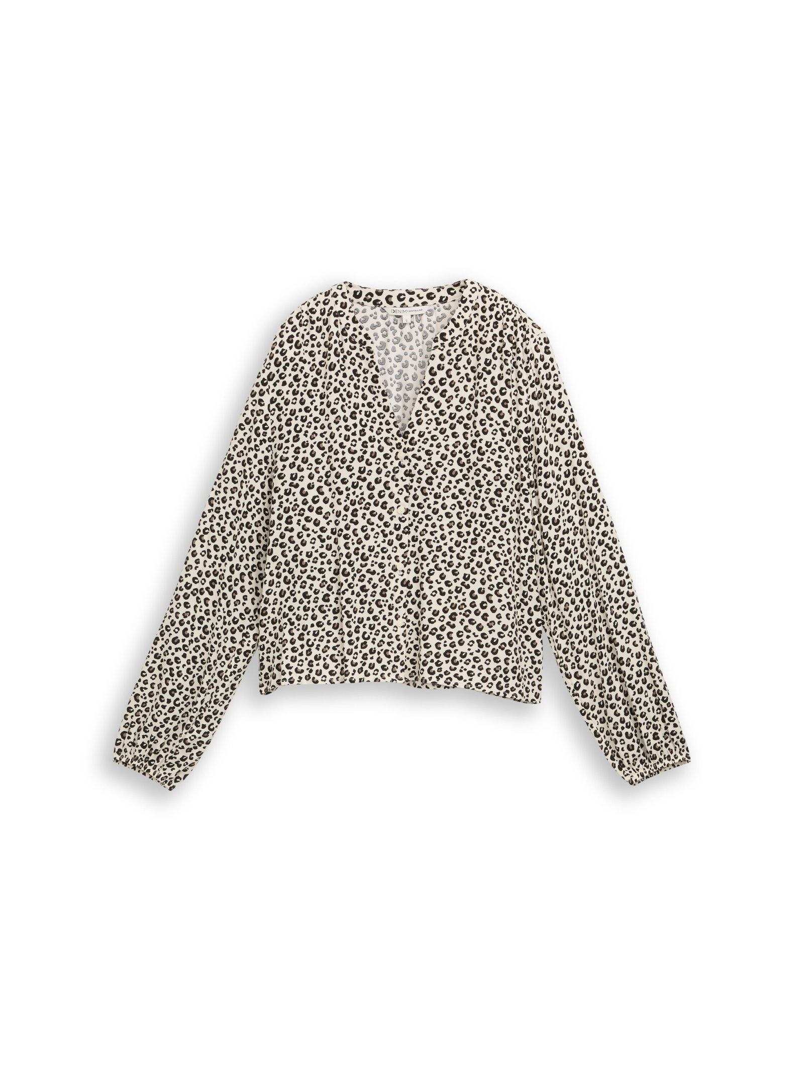 viscose blouse with gathering, beige brown leo print #1