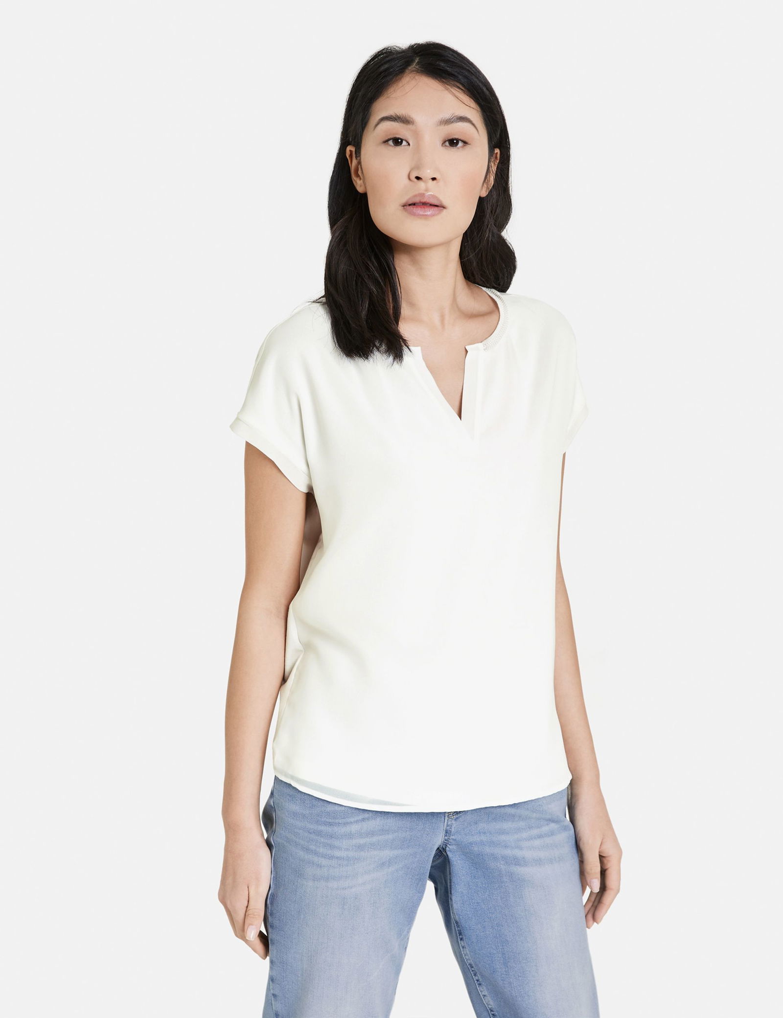 Blusenshirt mit Chiffon-Overlayer