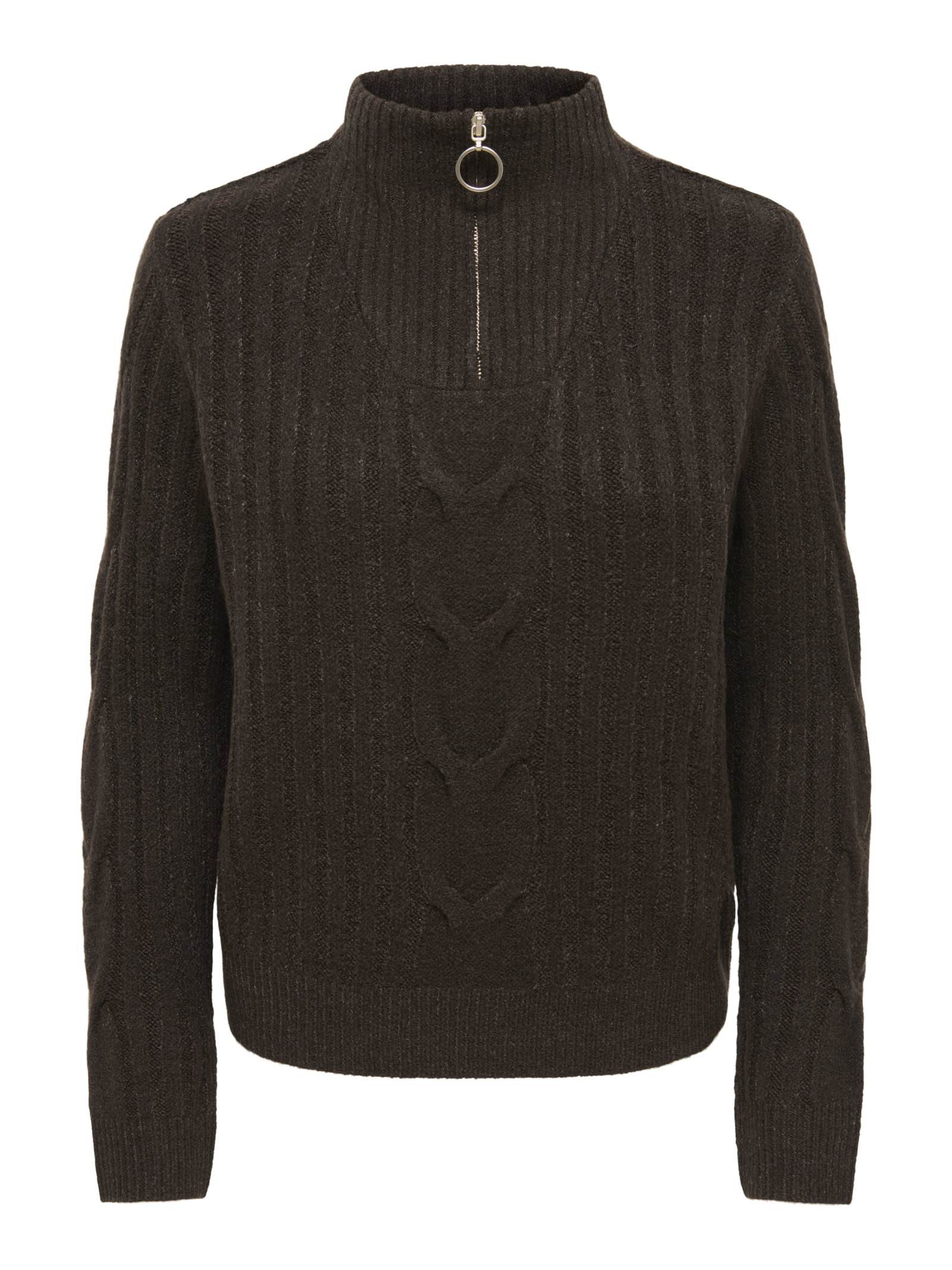 JDYANDREA L/S ZIP CABLE PULLOVE KNT, Coffee Bean/MELANGE W. GOLD TRIM #1