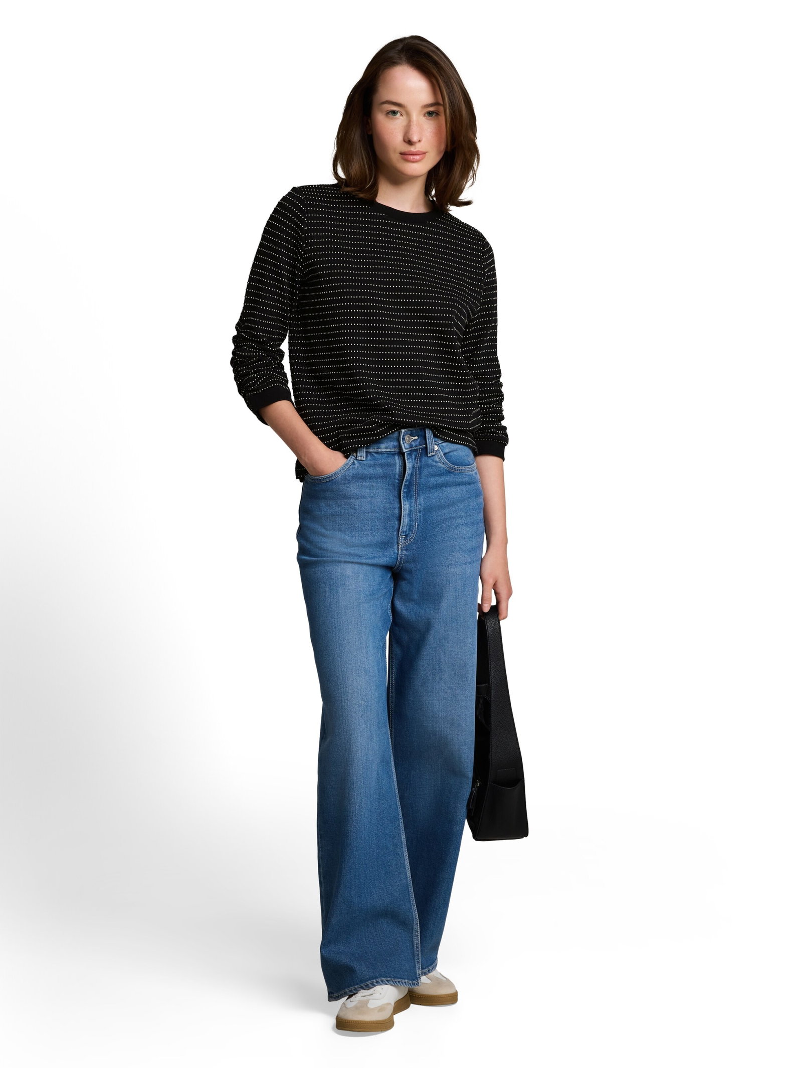 structure sweatshirt with gath, black white dotted stripe #9