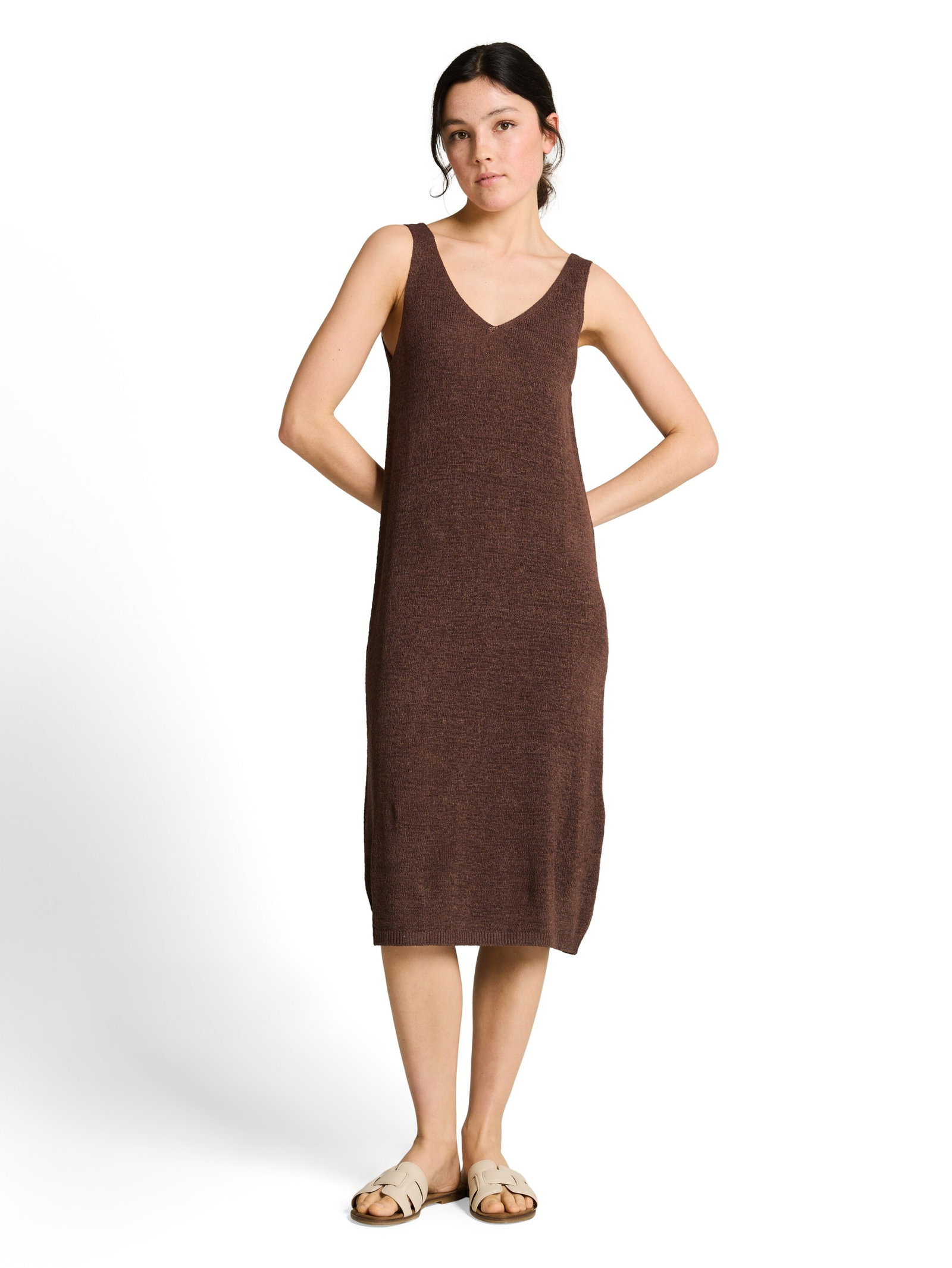 knitted dress with v-neck, cool dark brown #5