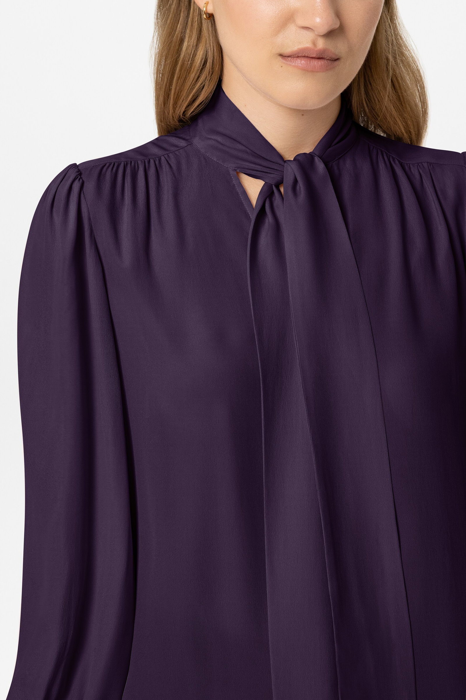 Schluppenbluse aus Seiden-Mix, plum #4