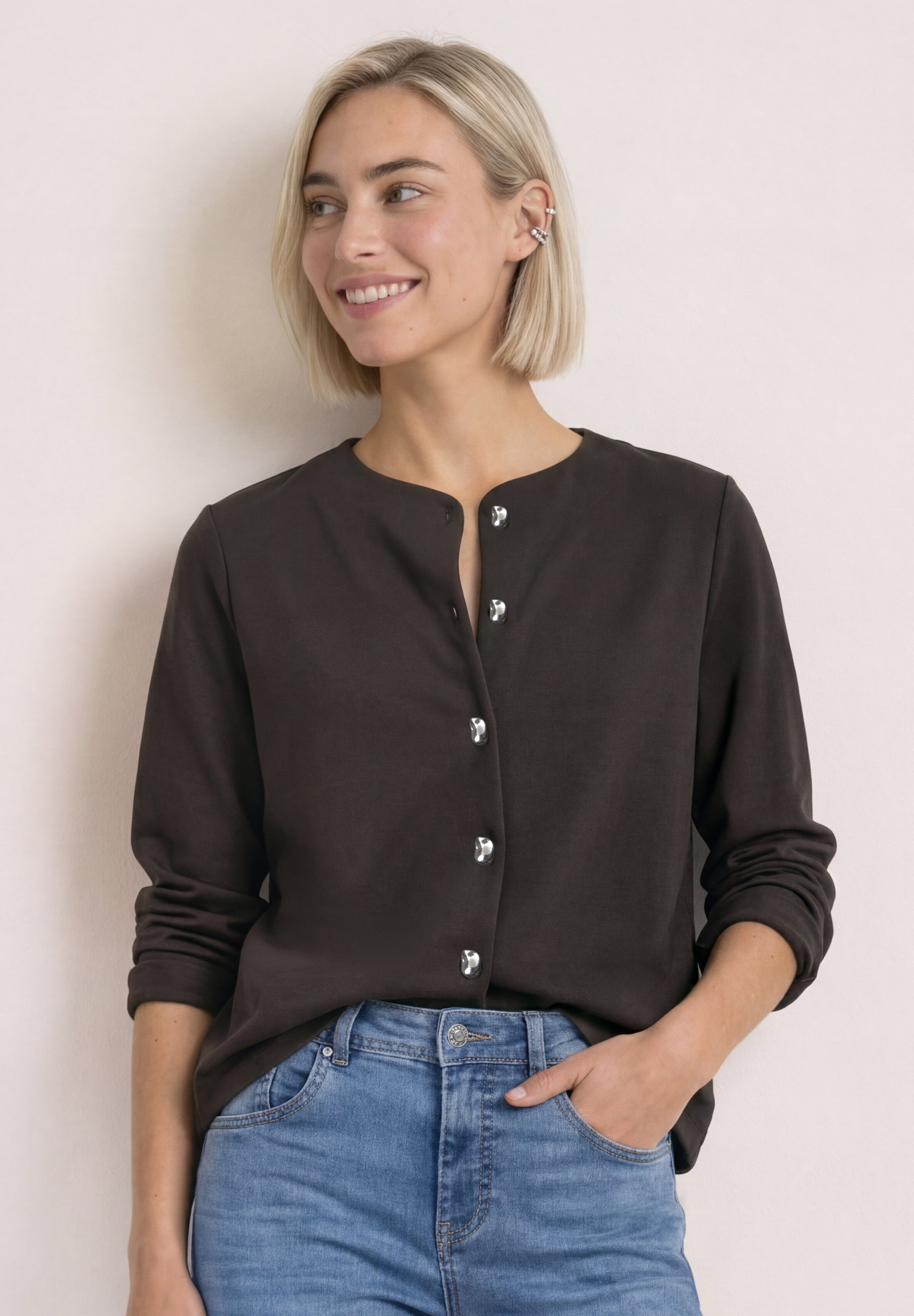 short jacket w.deco buttons, black coffee #3
