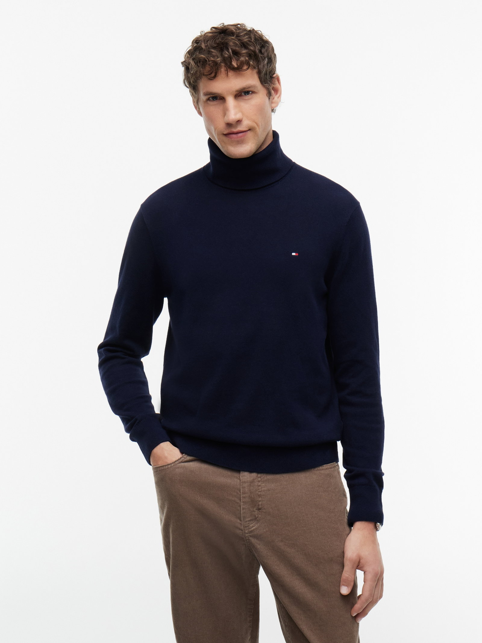 PIMA ORG CTN CASHMERE ROLL NECK, BLUE #2